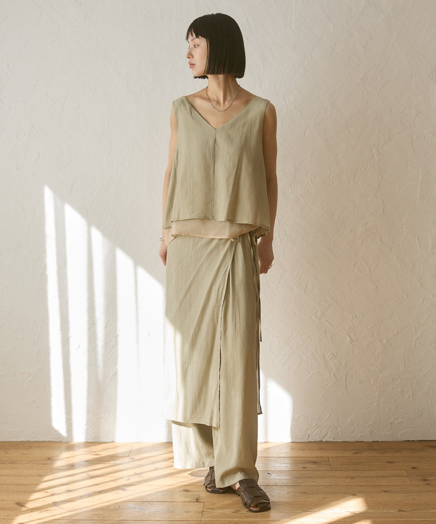 [LIMITED]WASH-SATIN LAYERED SKIRT/PANTS