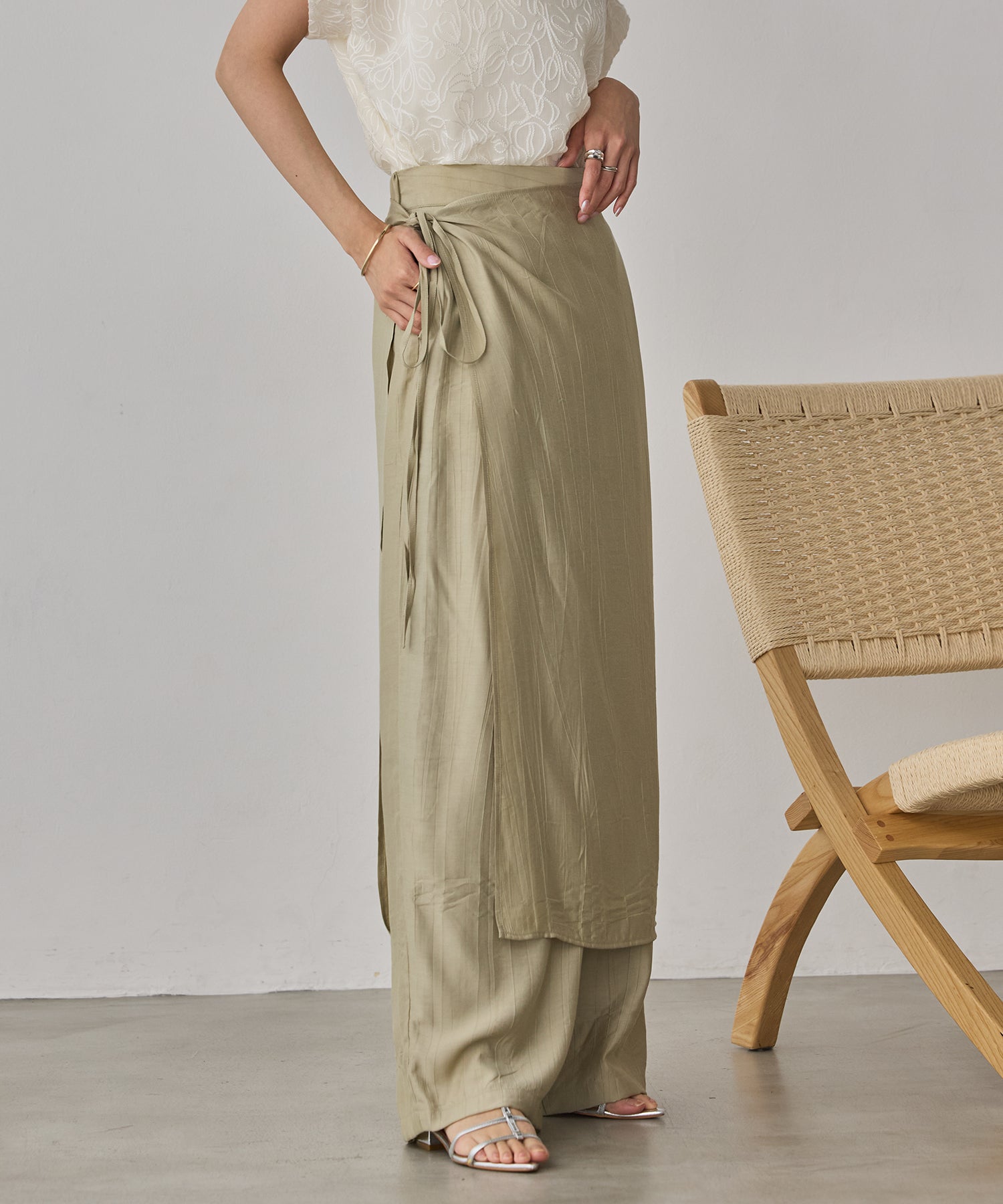 [LIMITED]WASH-SATIN LAYERED SKIRT/PANTS