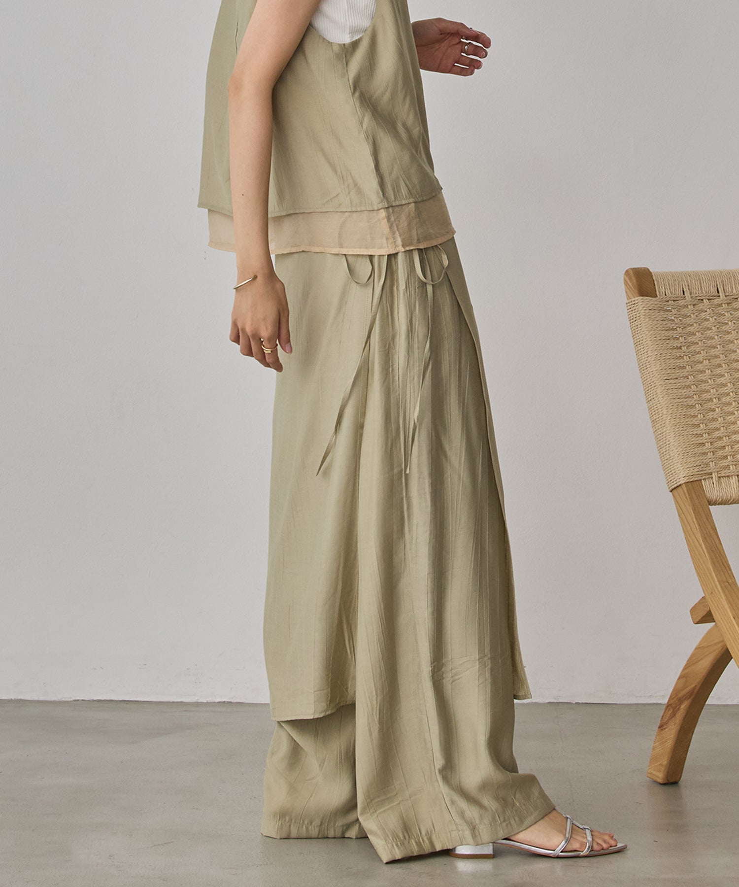 [LIMITED]WASH-SATIN LAYERED SKIRT/PANTS