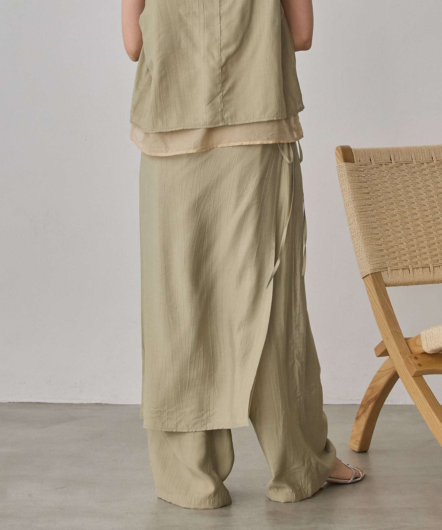[LIMITED]WASH-SATIN LAYERED SKIRT/PANTS