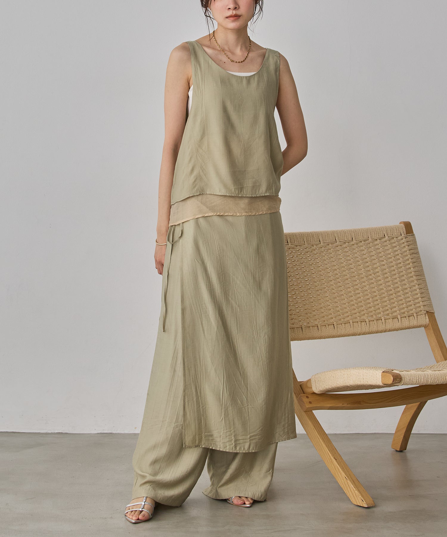 [LIMITED]WASH-SATIN LAYERED SKIRT/PANTS