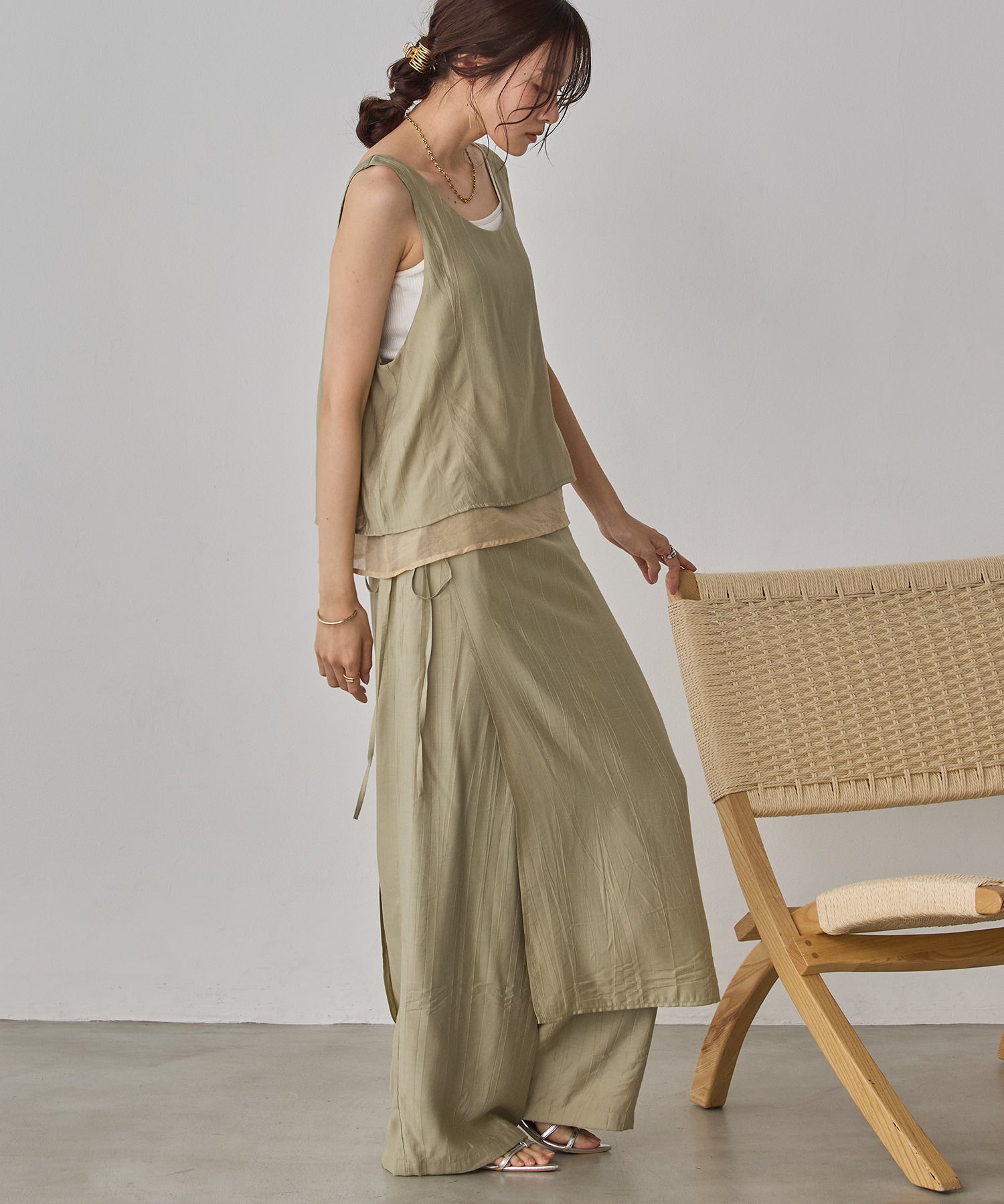 [LIMITED]WASH-SATIN LAYERED SKIRT/PANTS