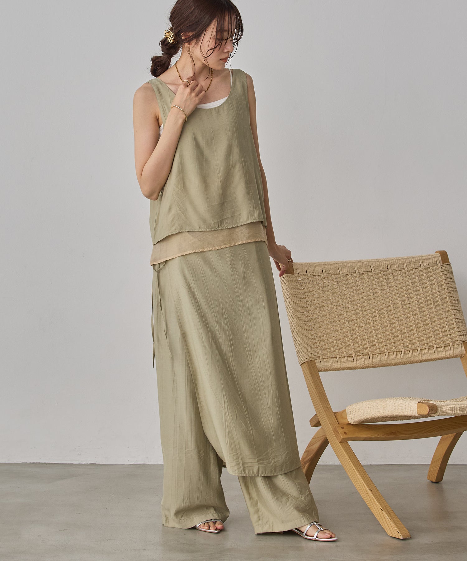 [LIMITED]WASH-SATIN LAYERED SKIRT/PANTS