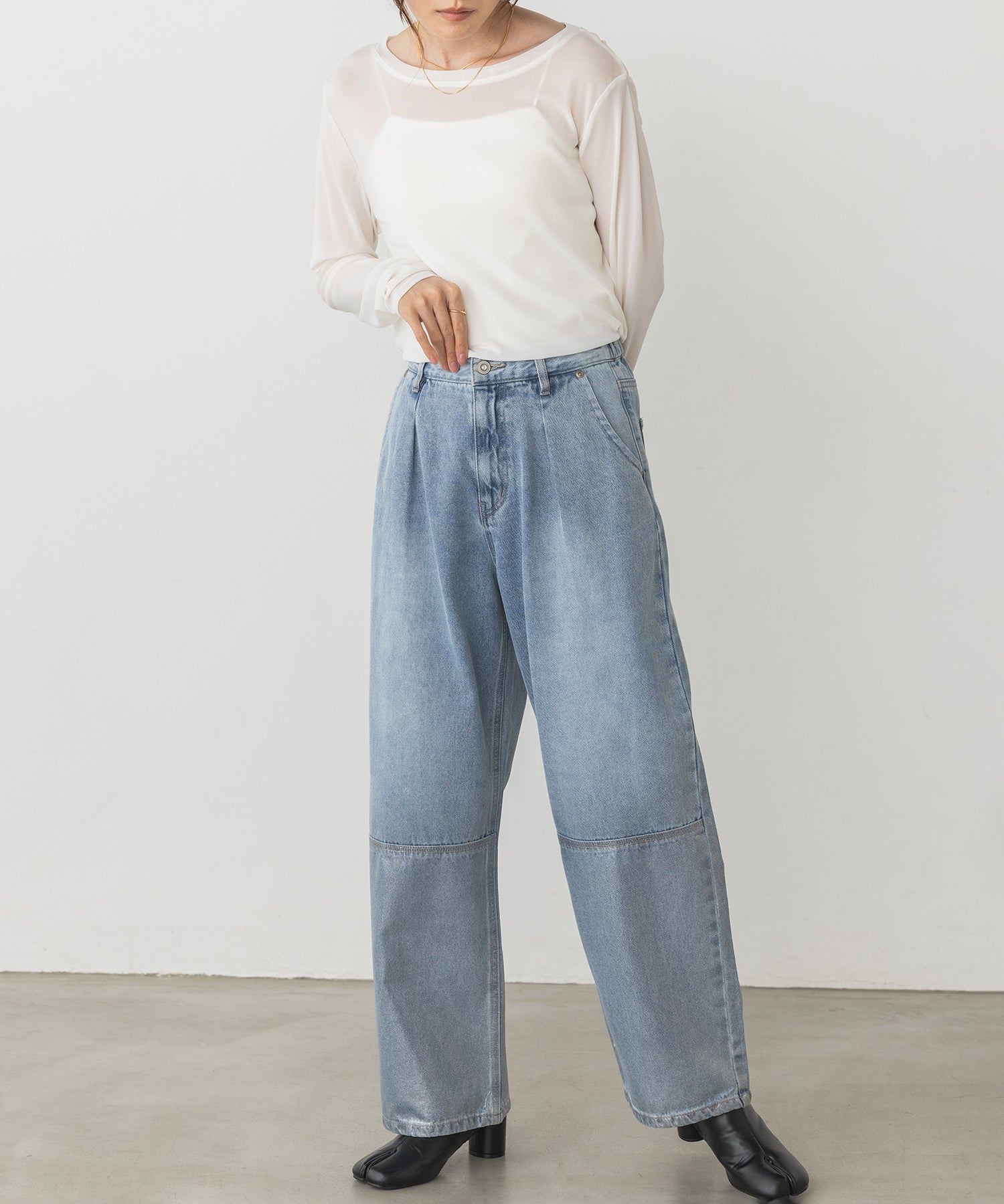 DENIM FOIL PRINT LOOSE PANTS