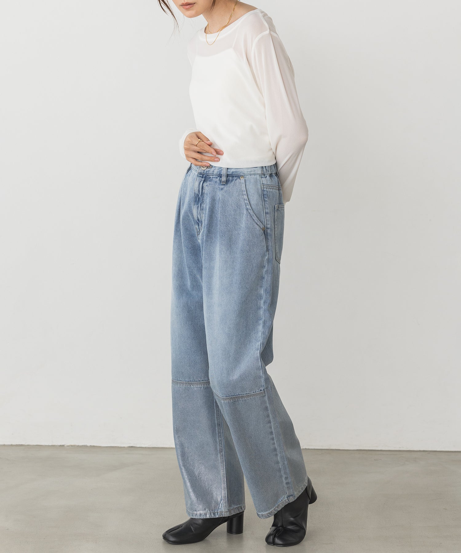 DENIM FOIL PRINT LOOSE PANTS