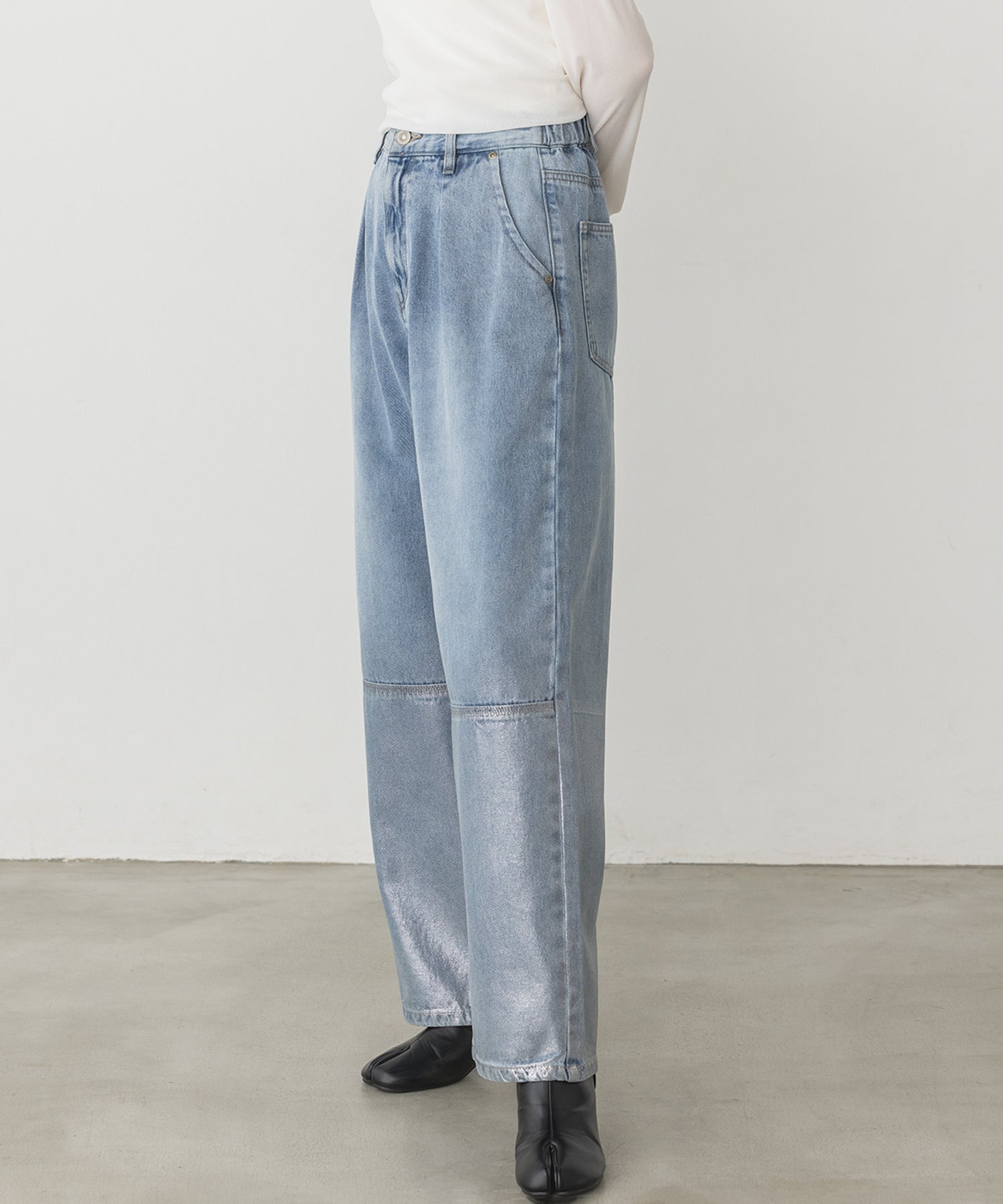 DENIM FOIL PRINT LOOSE PANTS