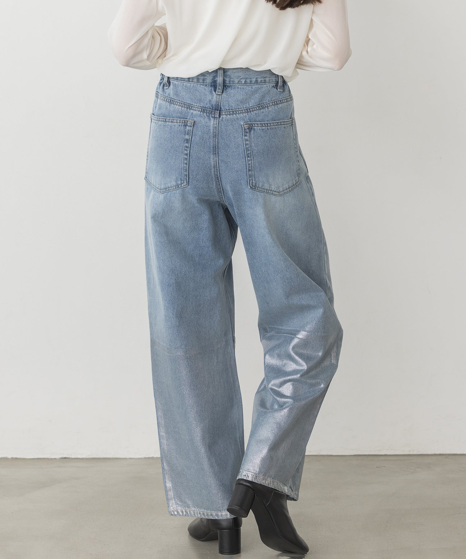DENIM FOIL PRINT LOOSE PANTS