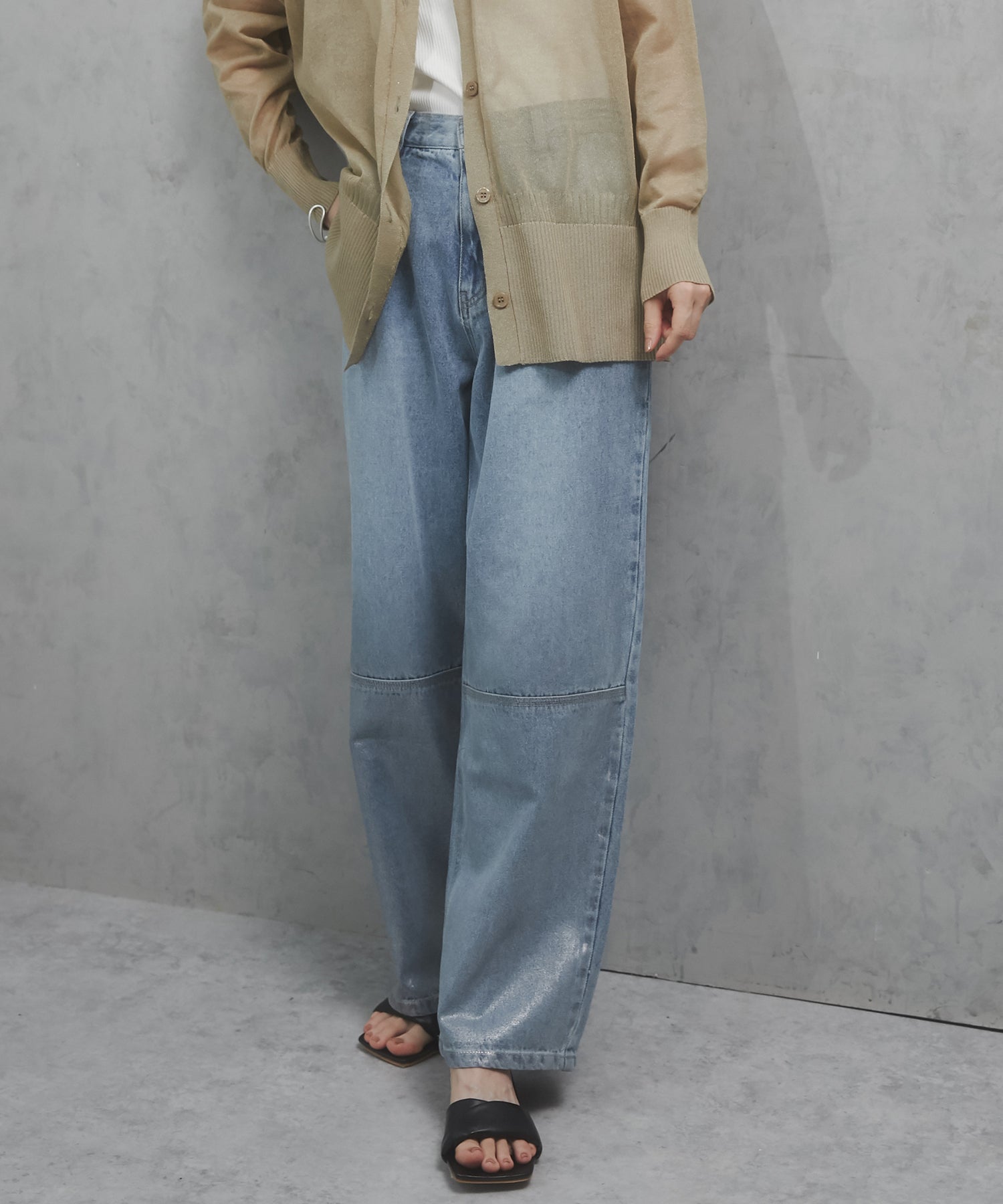 DENIM FOIL PRINT LOOSE PANTS