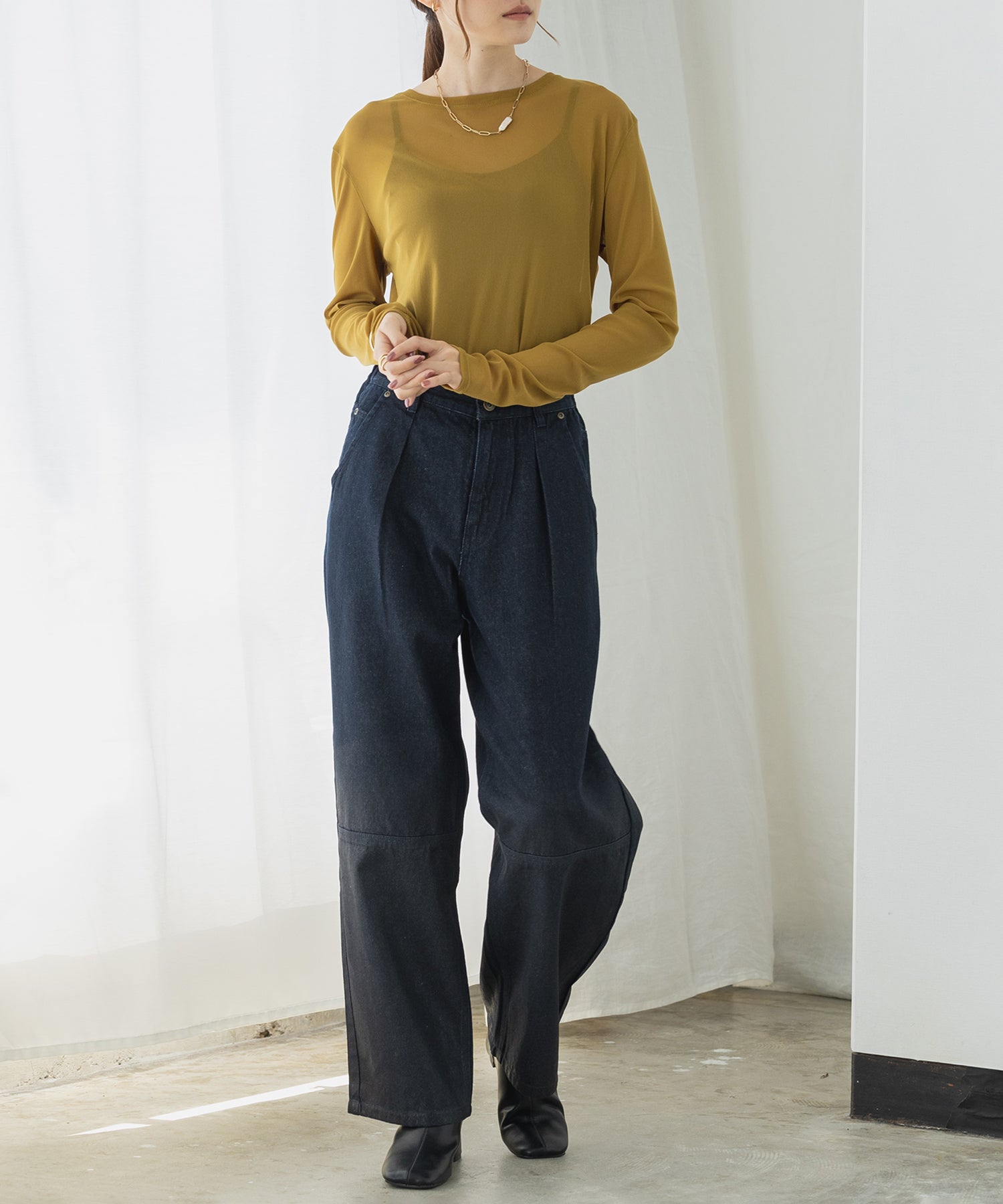 DENIM FOIL PRINT LOOSE PANTS