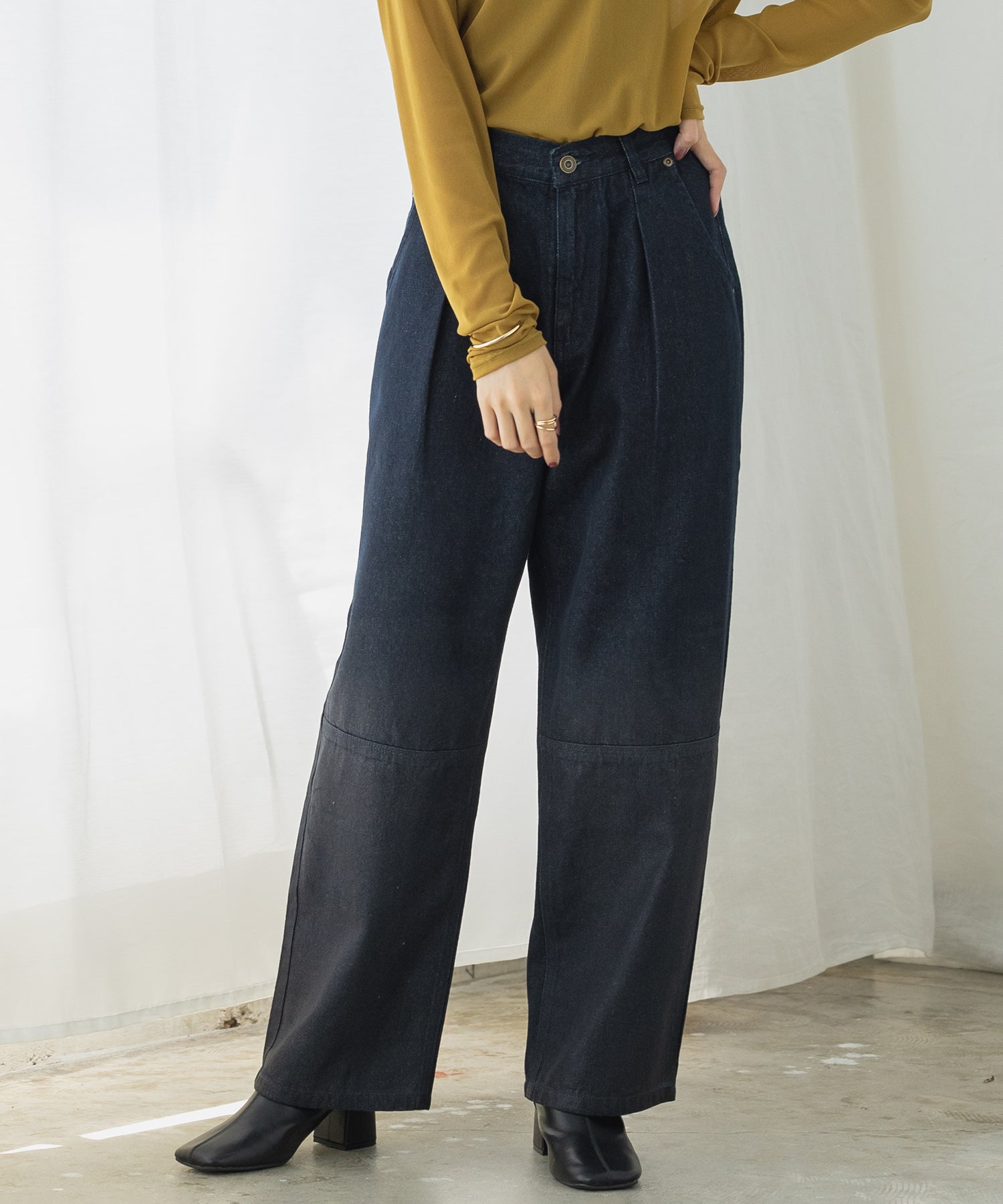 DENIM FOIL PRINT LOOSE PANTS