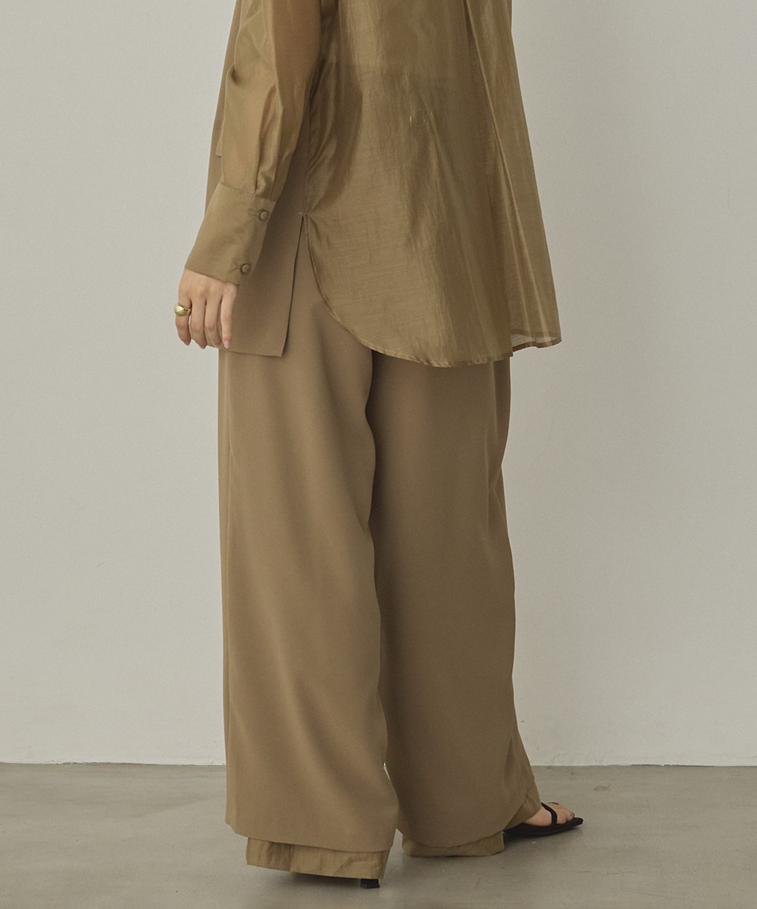 POLY TWILL SHEER WIDE STRAIGHT PANTS