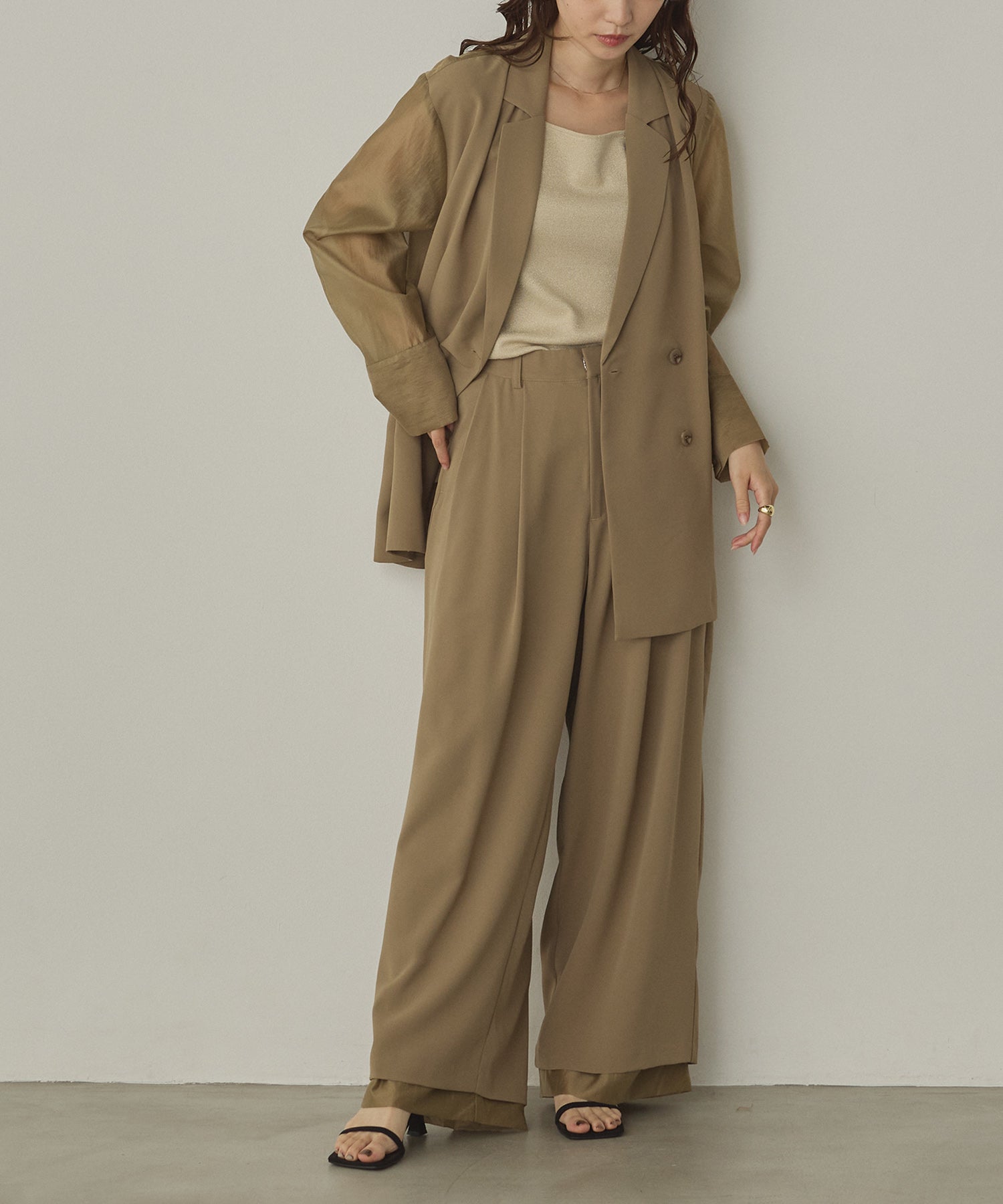 POLY TWILL SHEER WIDE STRAIGHT PANTS