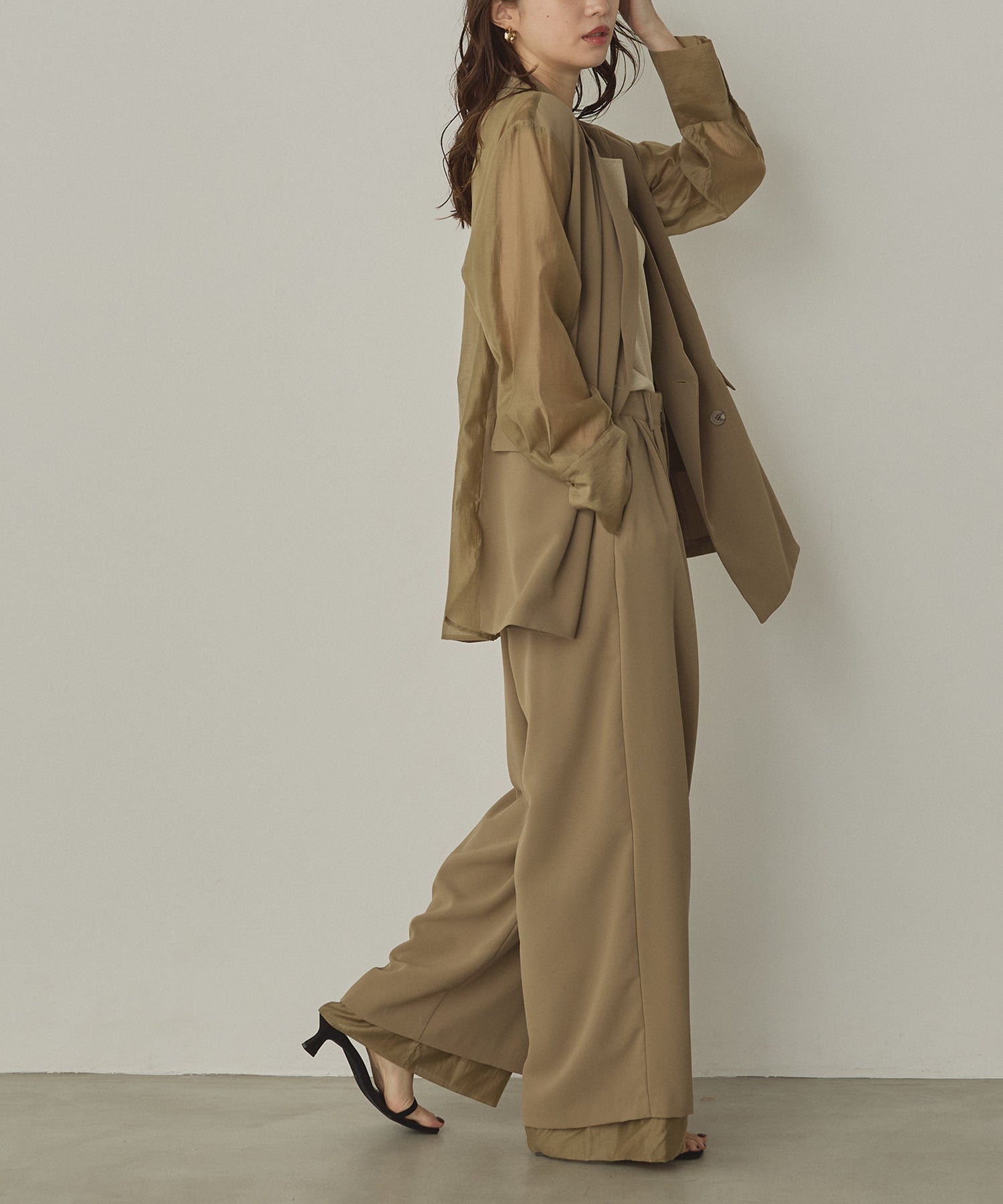 POLY TWILL SHEER WIDE STRAIGHT PANTS