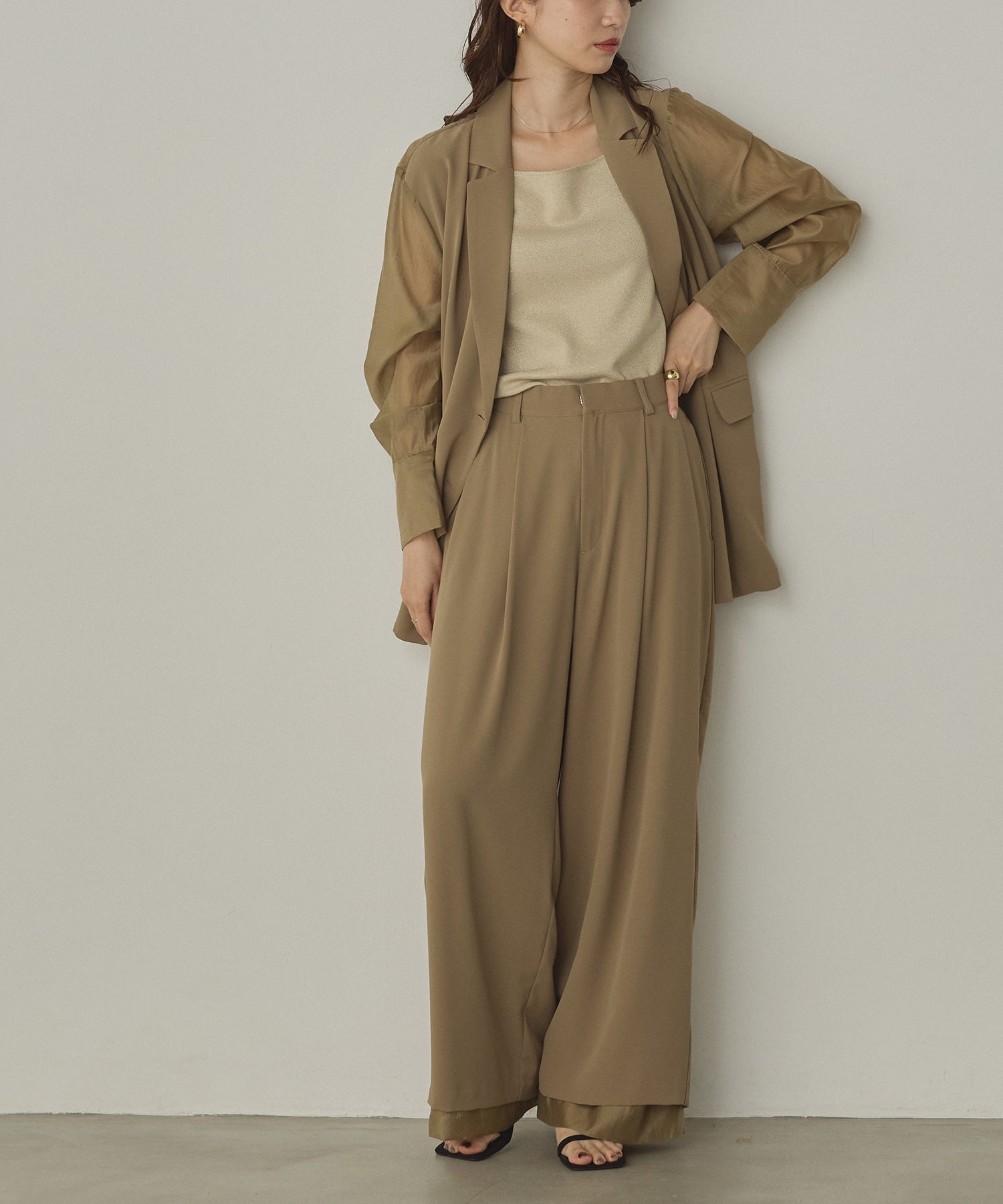POLY TWILL SHEER WIDE STRAIGHT PANTS
