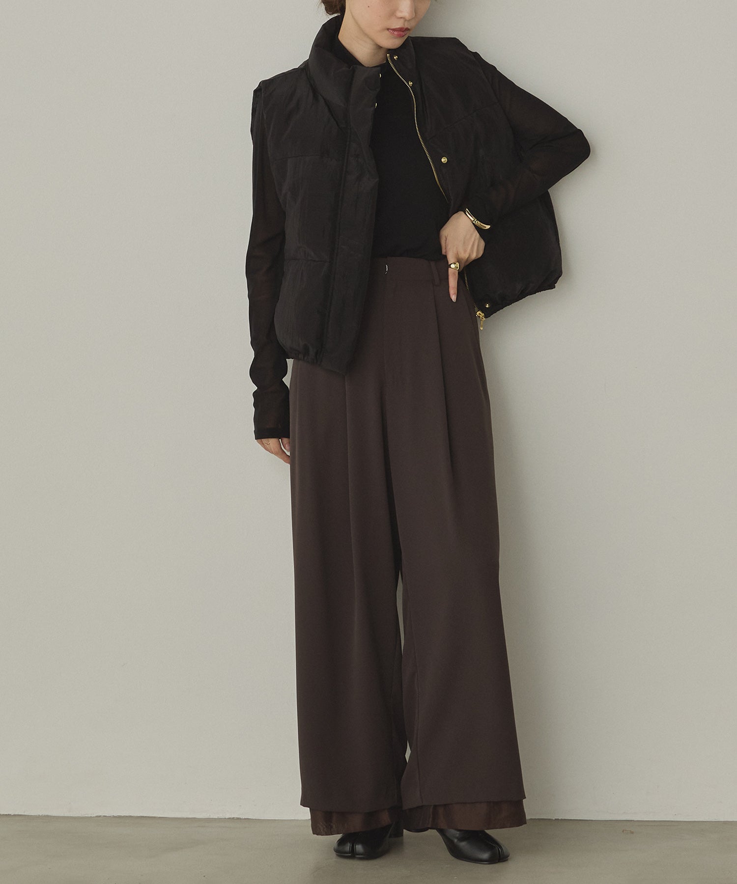 POLY TWILL SHEER WIDE STRAIGHT PANTS
