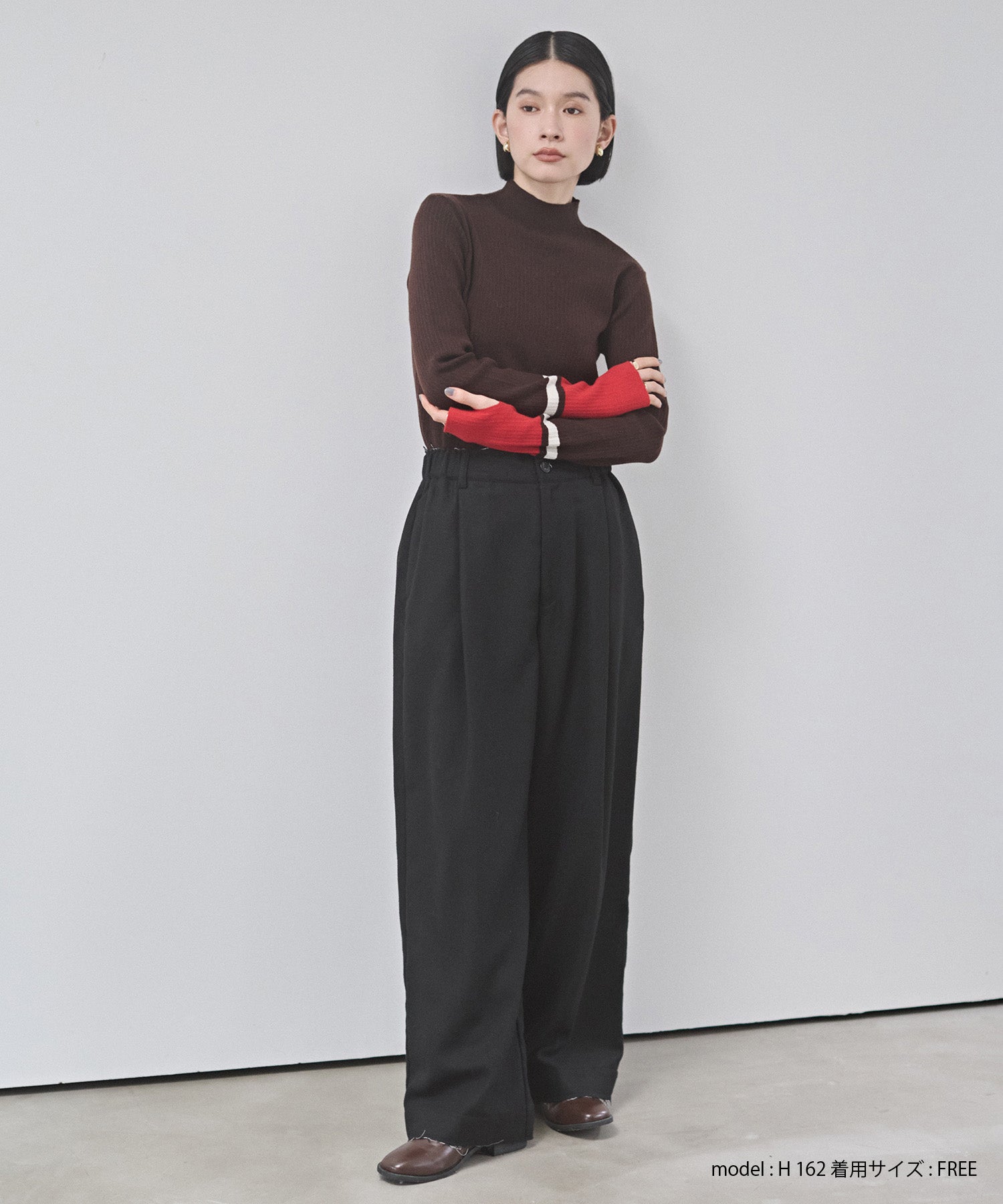 ウール混 ワイドタックパンツ