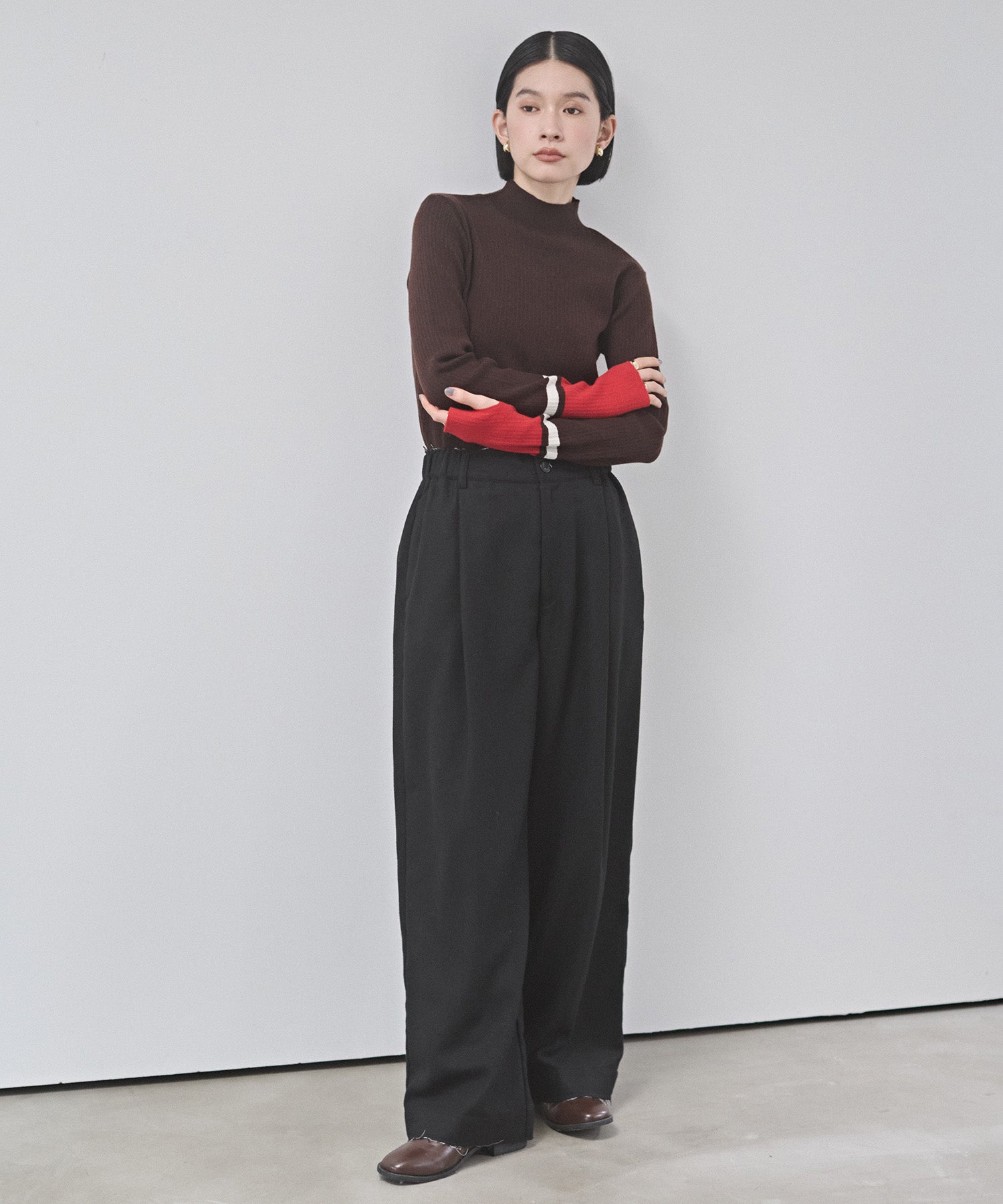 WOOL BLEND WIDE TUCK PANTS