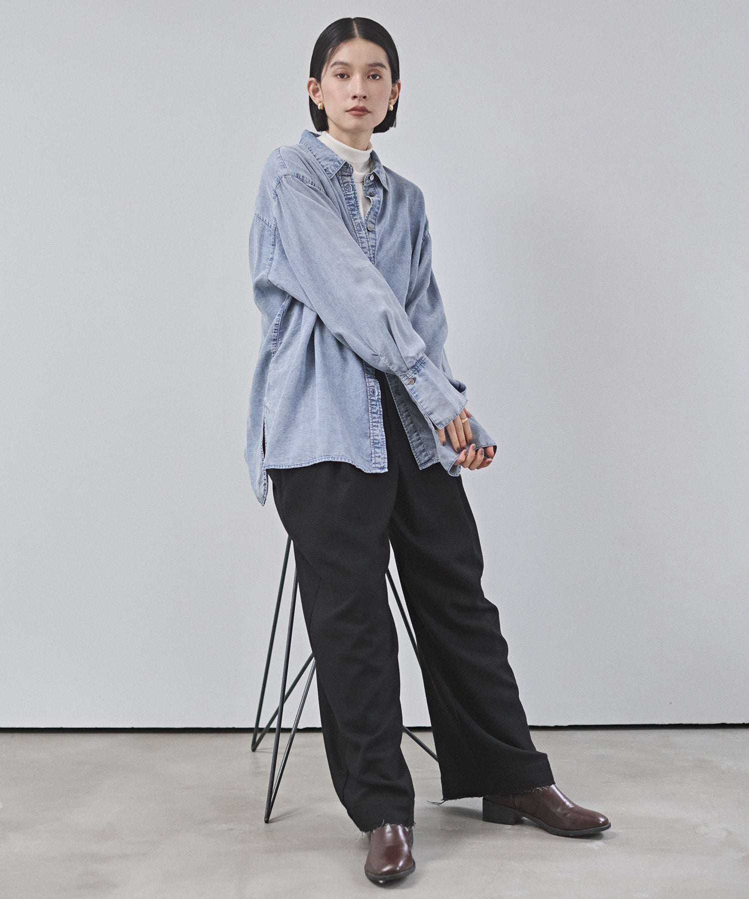 WOOL BLEND WIDE TUCK PANTS