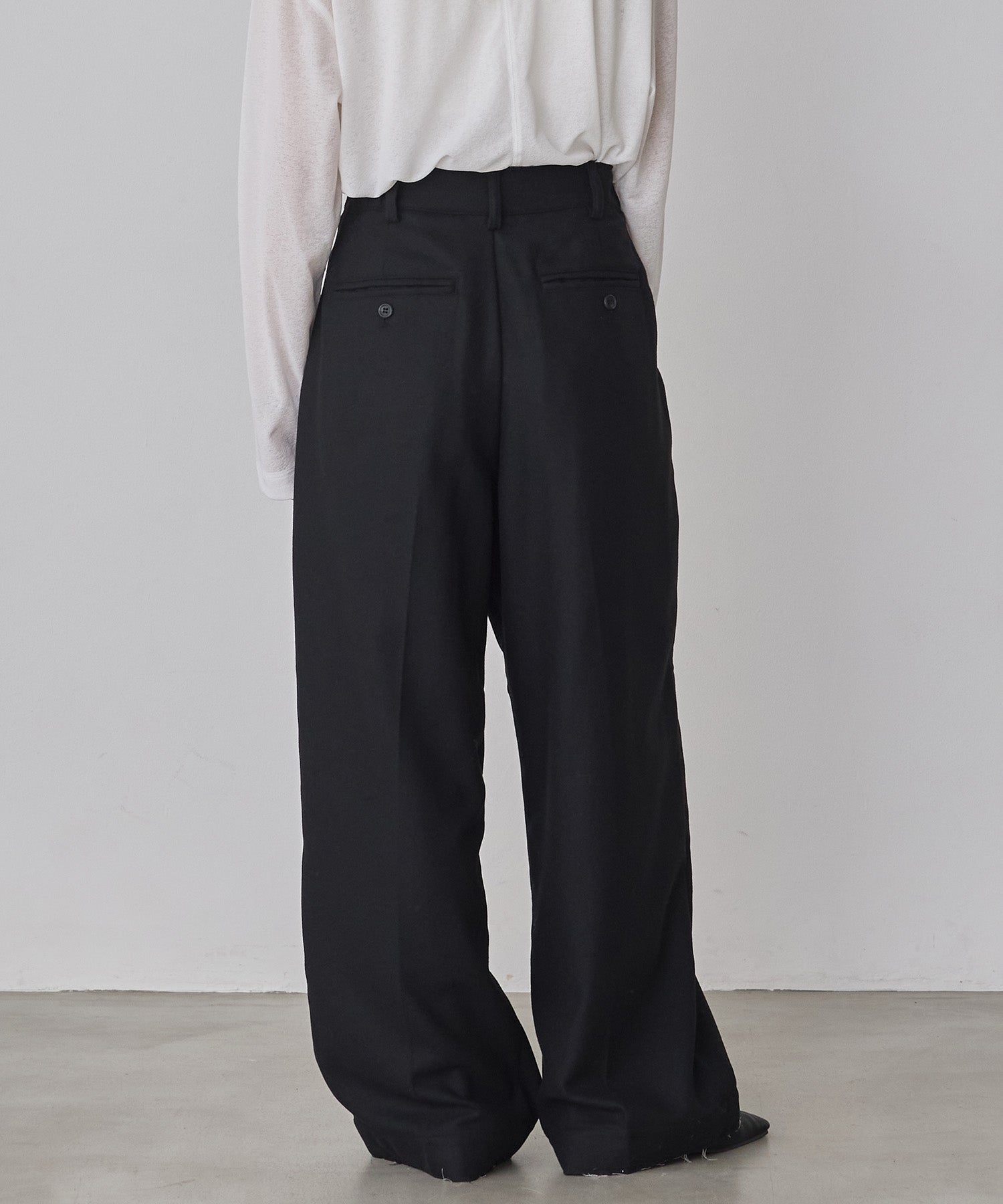 WOOL BLEND WIDE TUCK PANTS