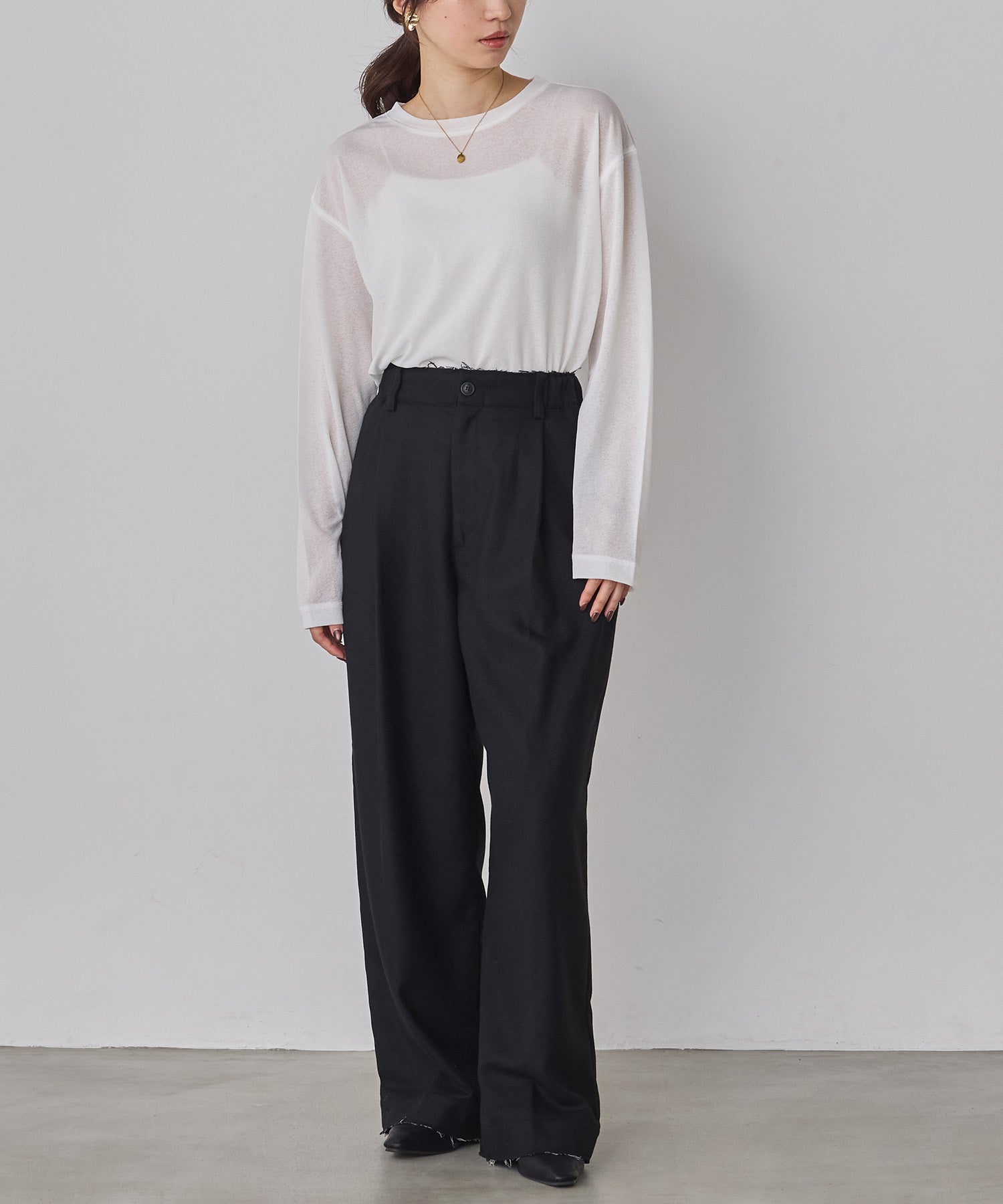 WOOL BLEND WIDE TUCK PANTS