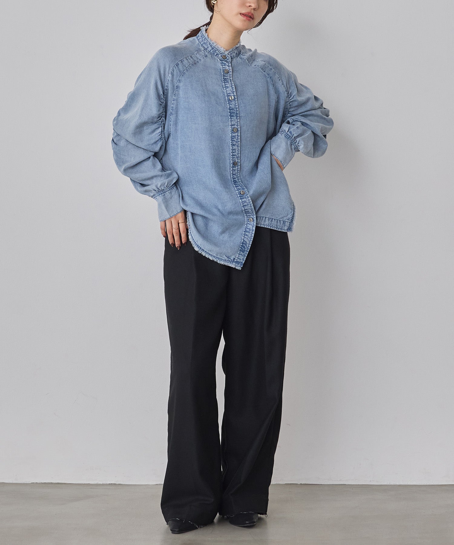 ウール混 ワイドタックパンツ