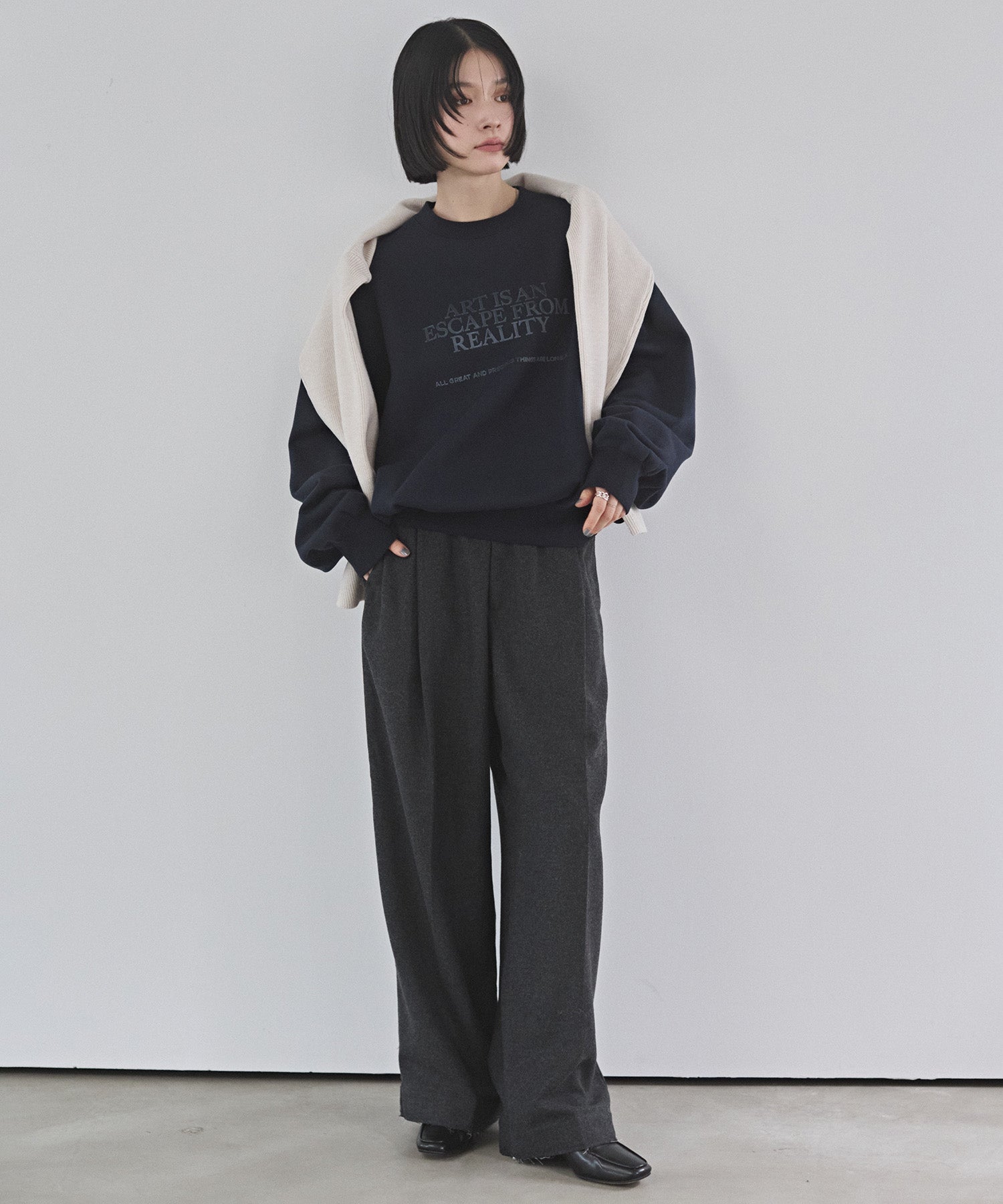 ウール混 ワイドタックパンツ