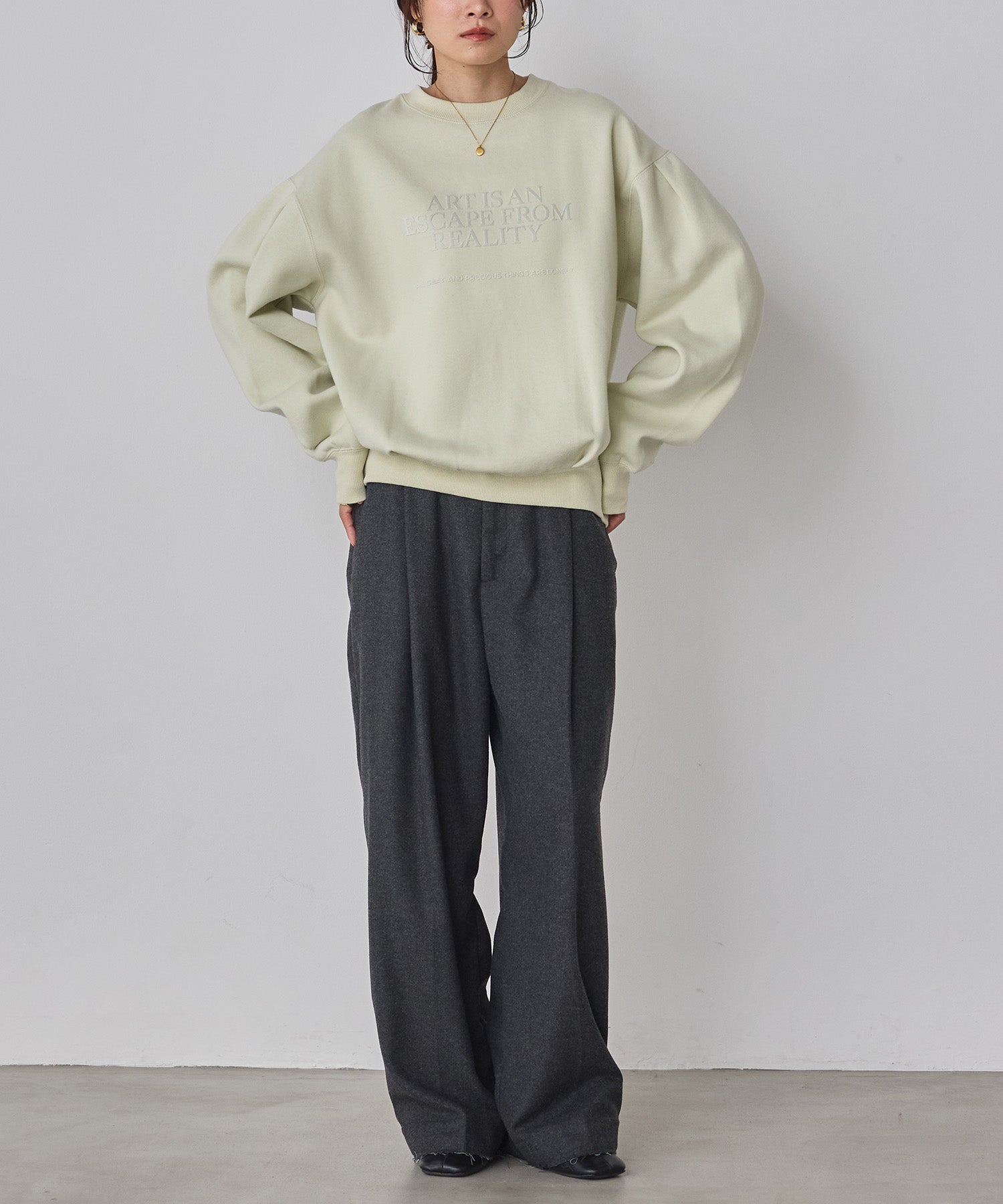 ウール混 ワイドタックパンツ