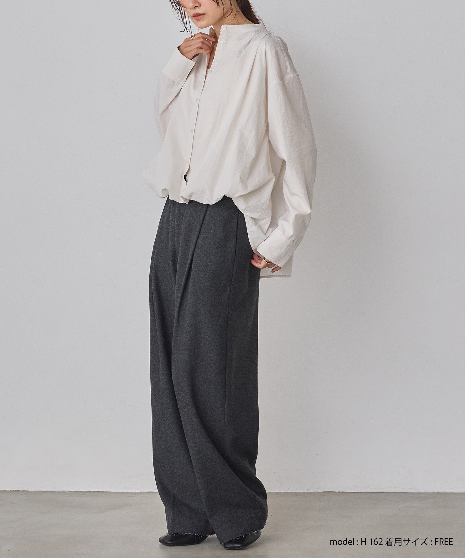 ウール混 ワイドタックパンツ