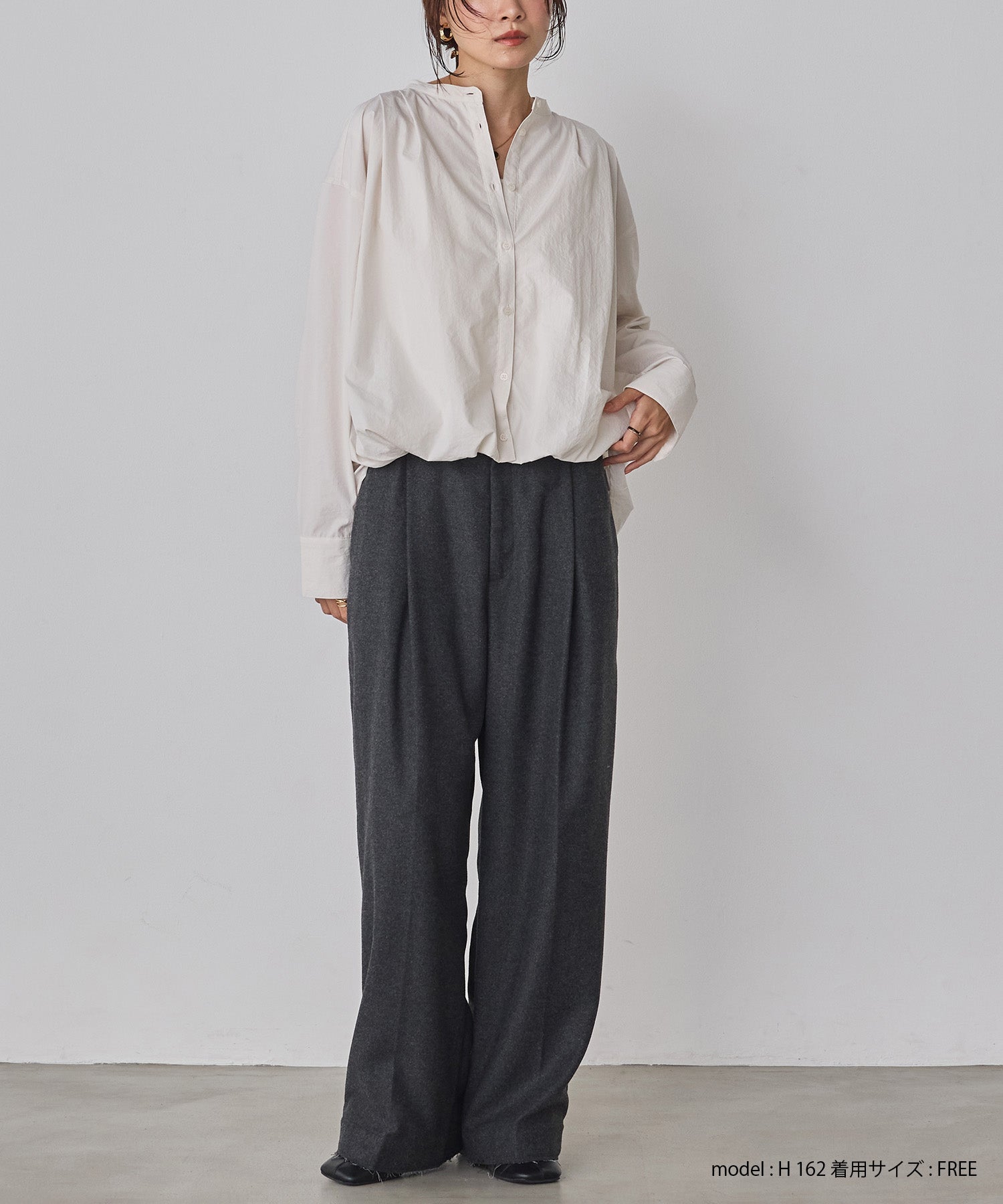 ウール混 ワイドタックパンツ