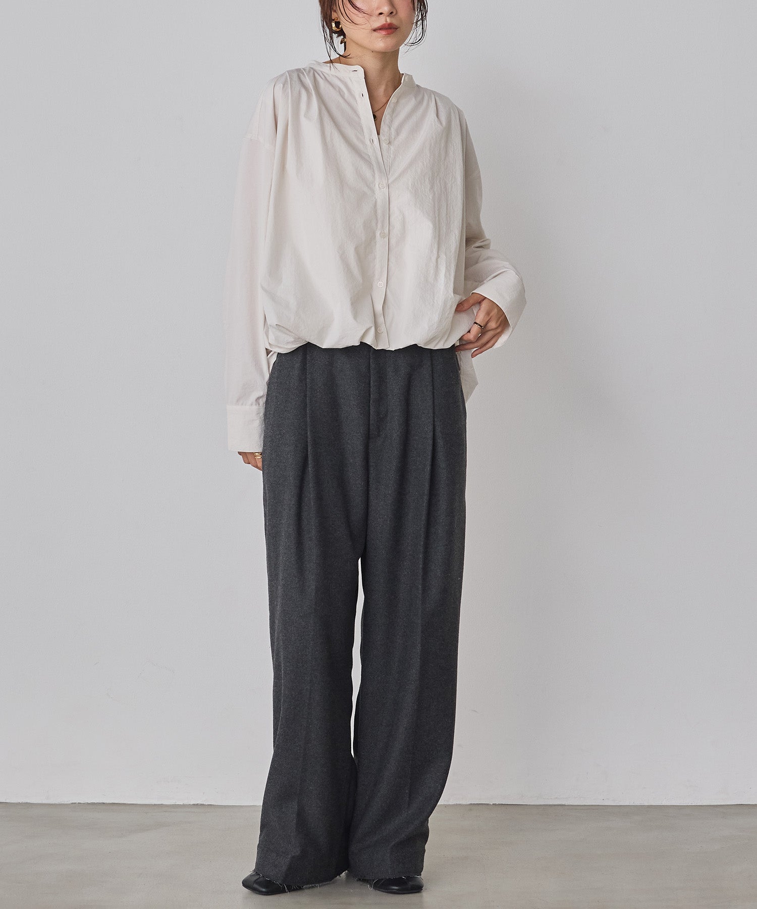 WOOL BLEND WIDE TUCK PANTS