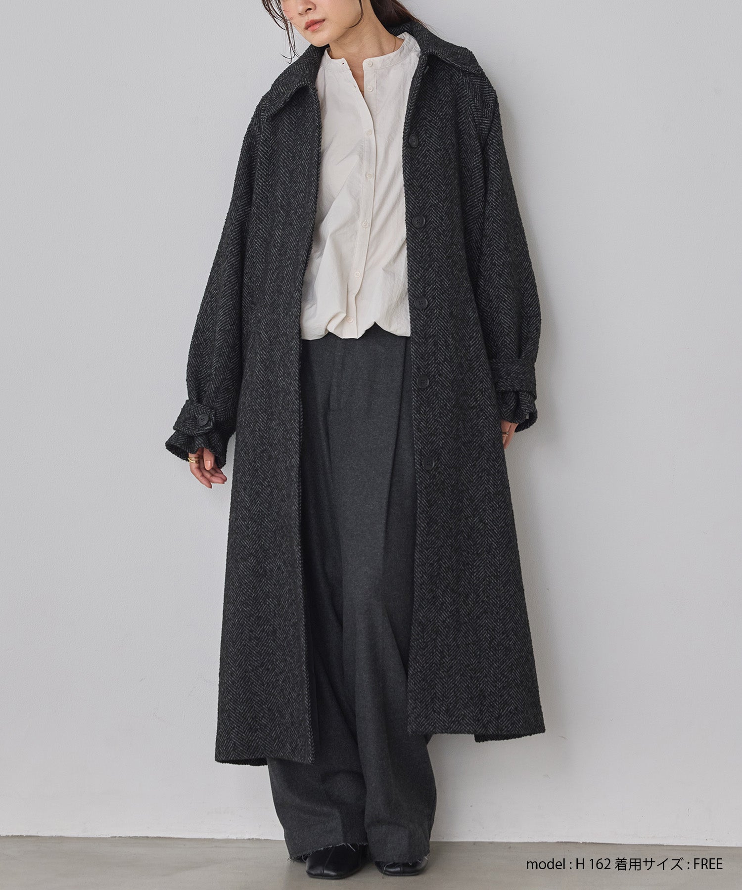 ウール混 ワイドタックパンツ