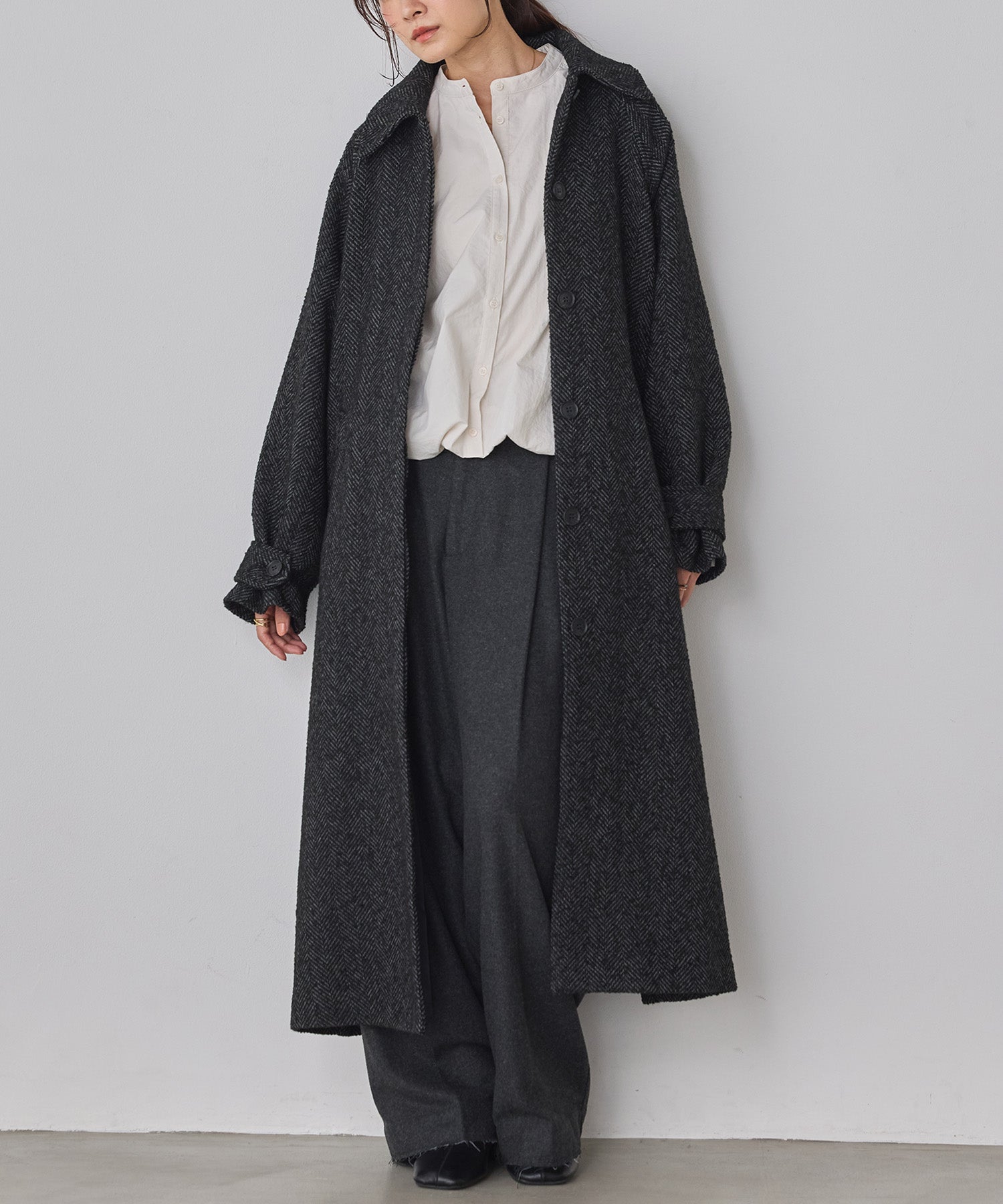 WOOL BLEND WIDE TUCK PANTS