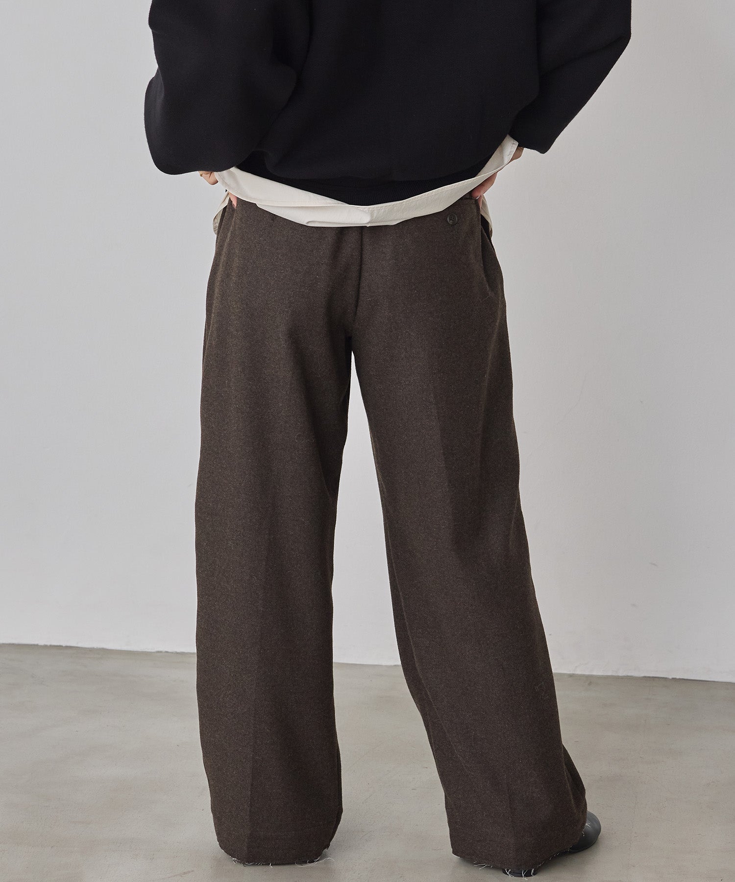 WOOL BLEND WIDE TUCK PANTS