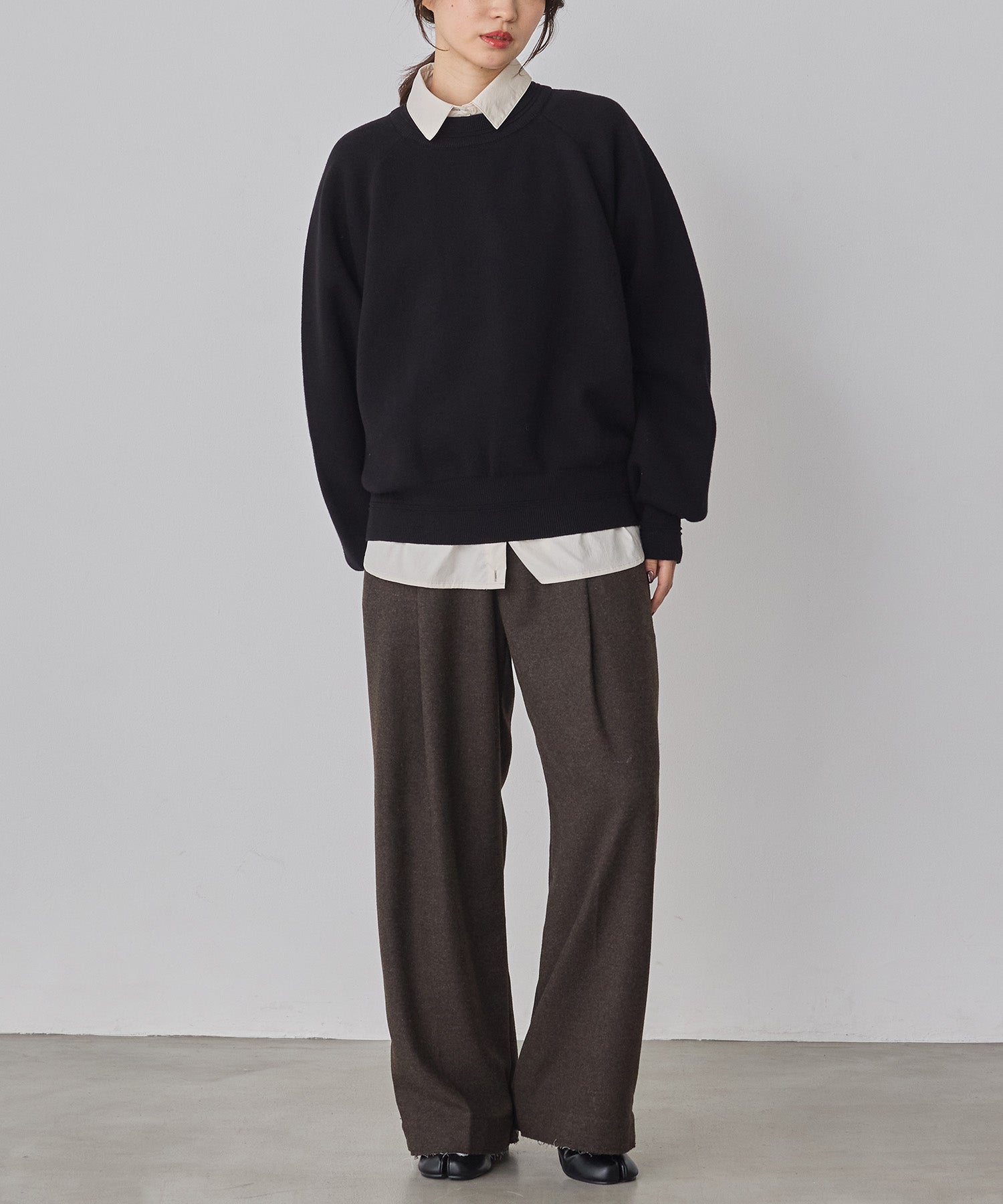 WOOL BLEND WIDE TUCK PANTS