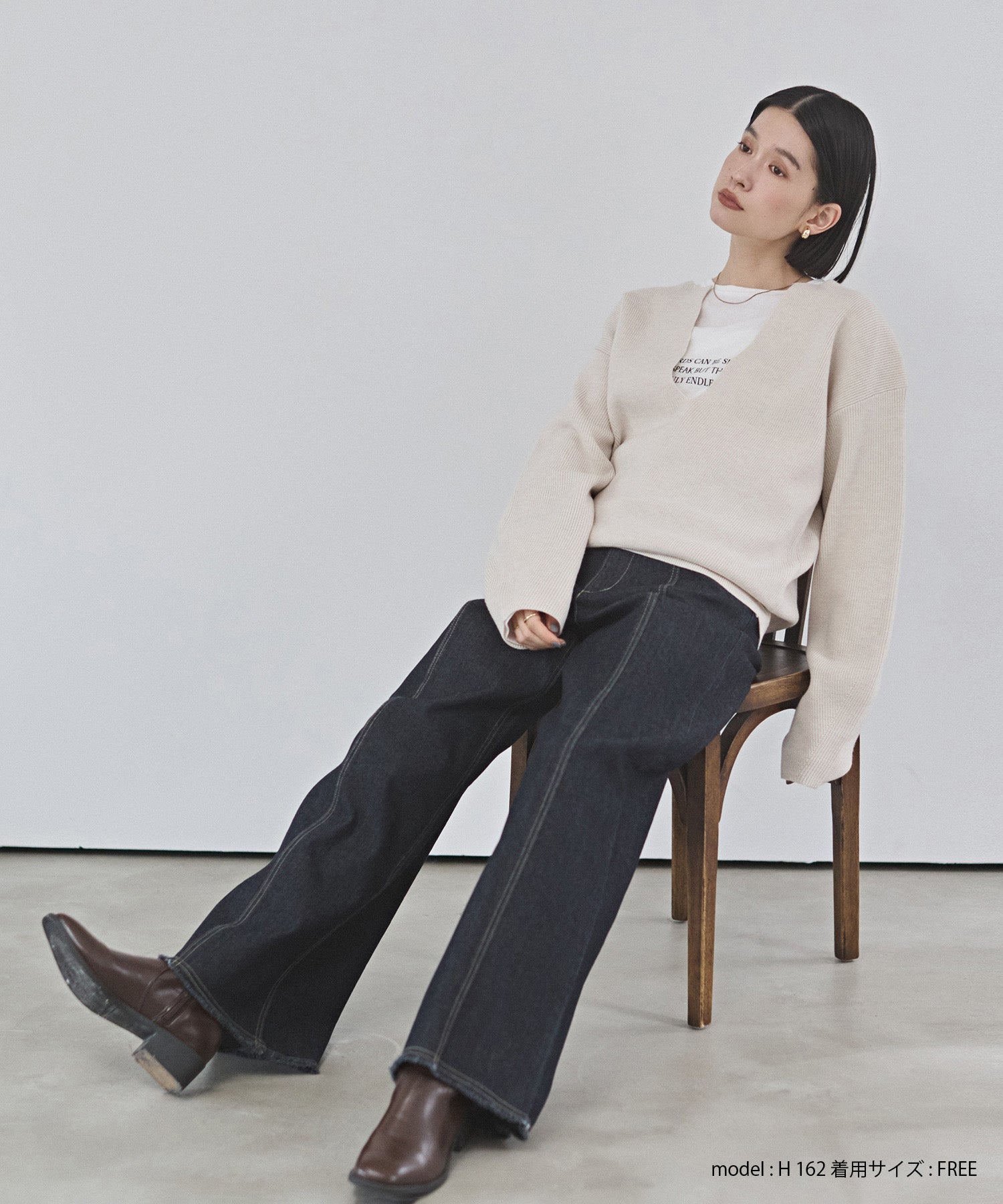 ストレッチデニム ワイドパンツ