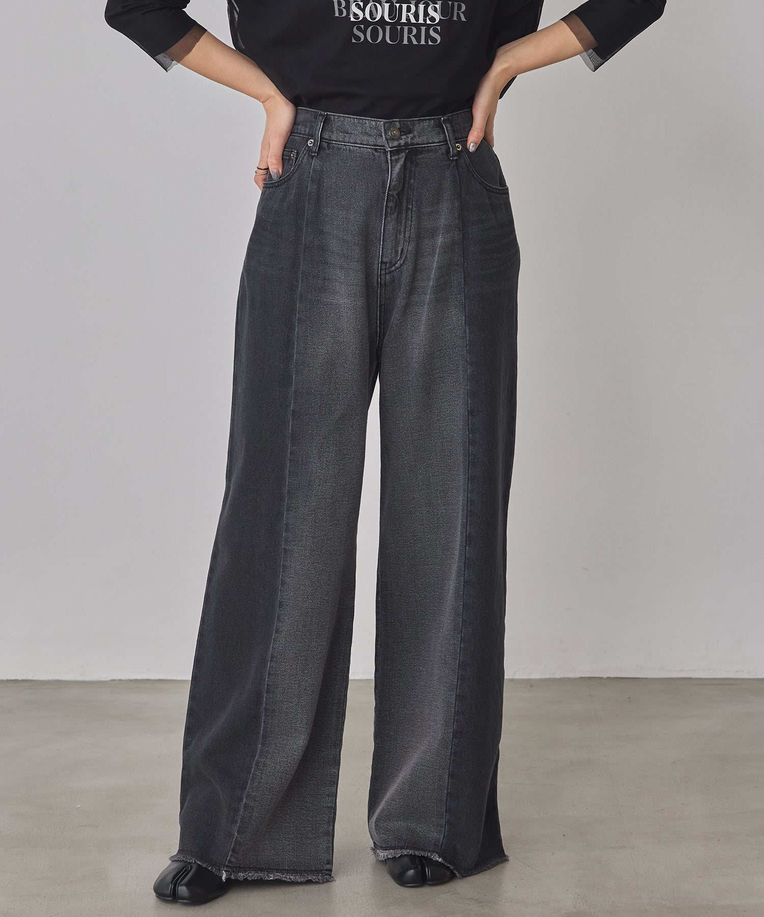 バイカラーデニムパンツ