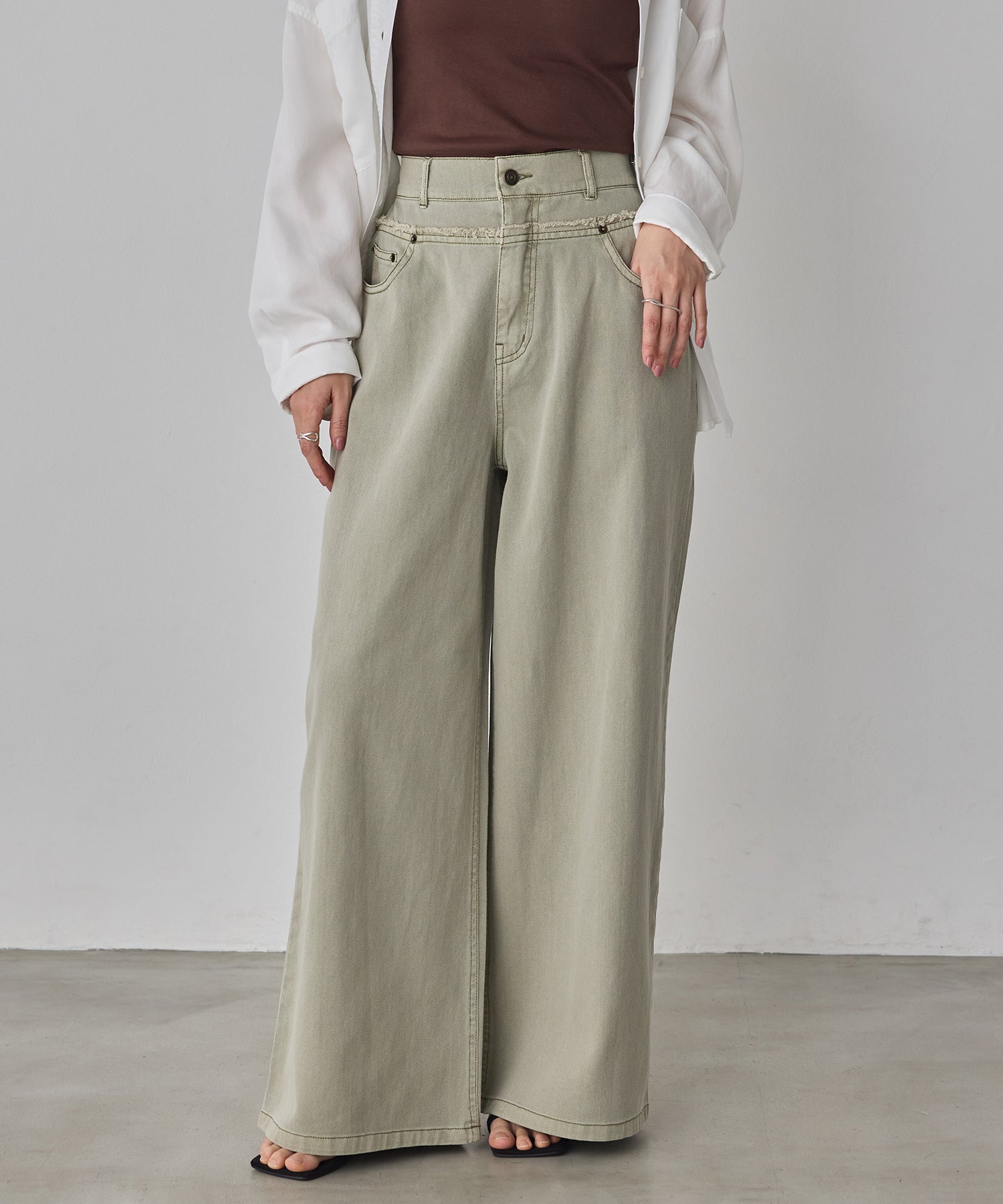 DENIM/TWILL WAIST SWITCH WIDE PANTS