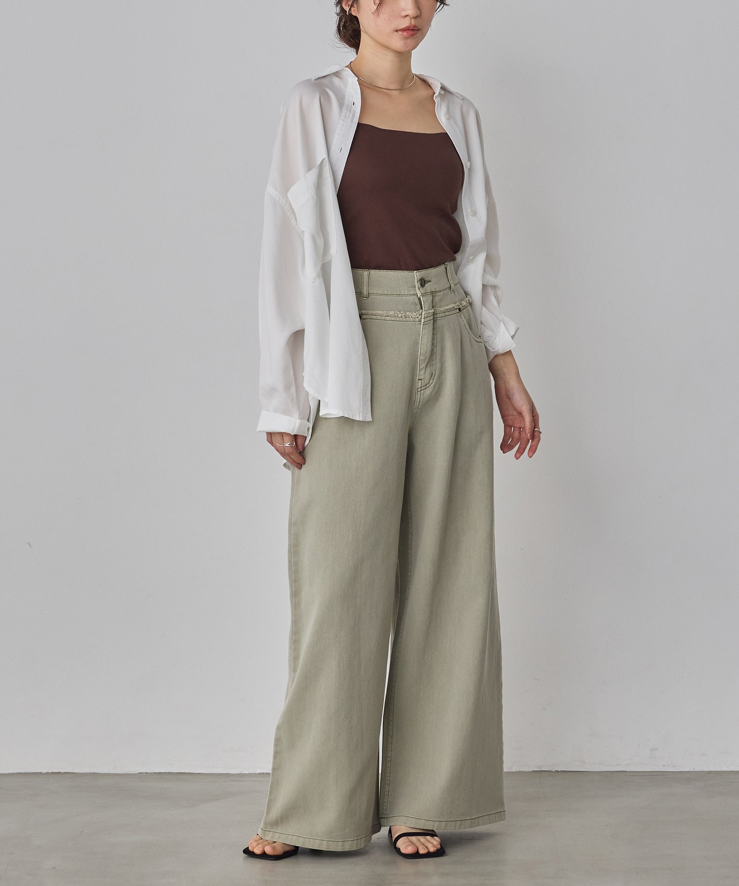DENIM/TWILL WAIST SWITCH WIDE PANTS