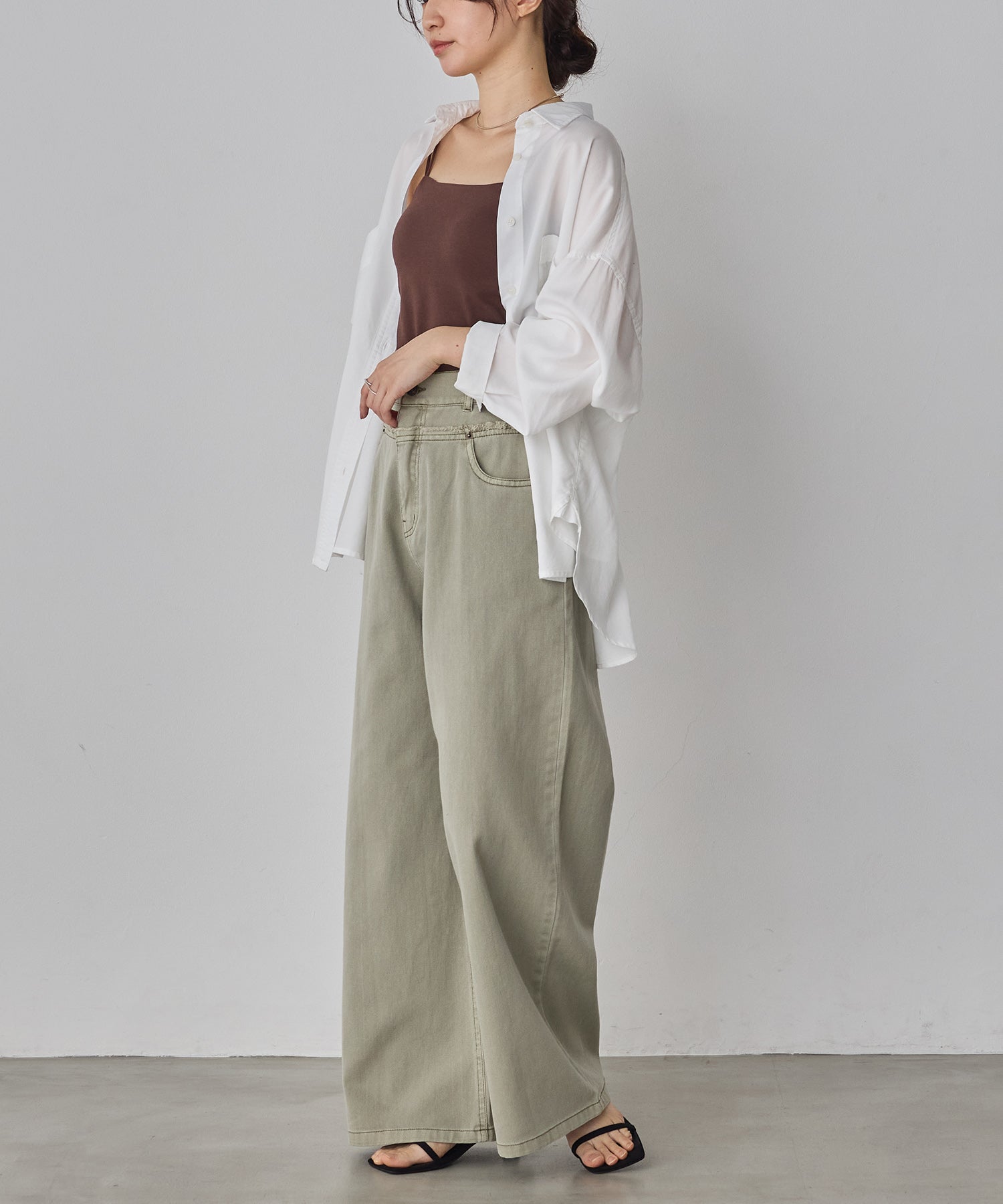 DENIM/TWILL WAIST SWITCH WIDE PANTS