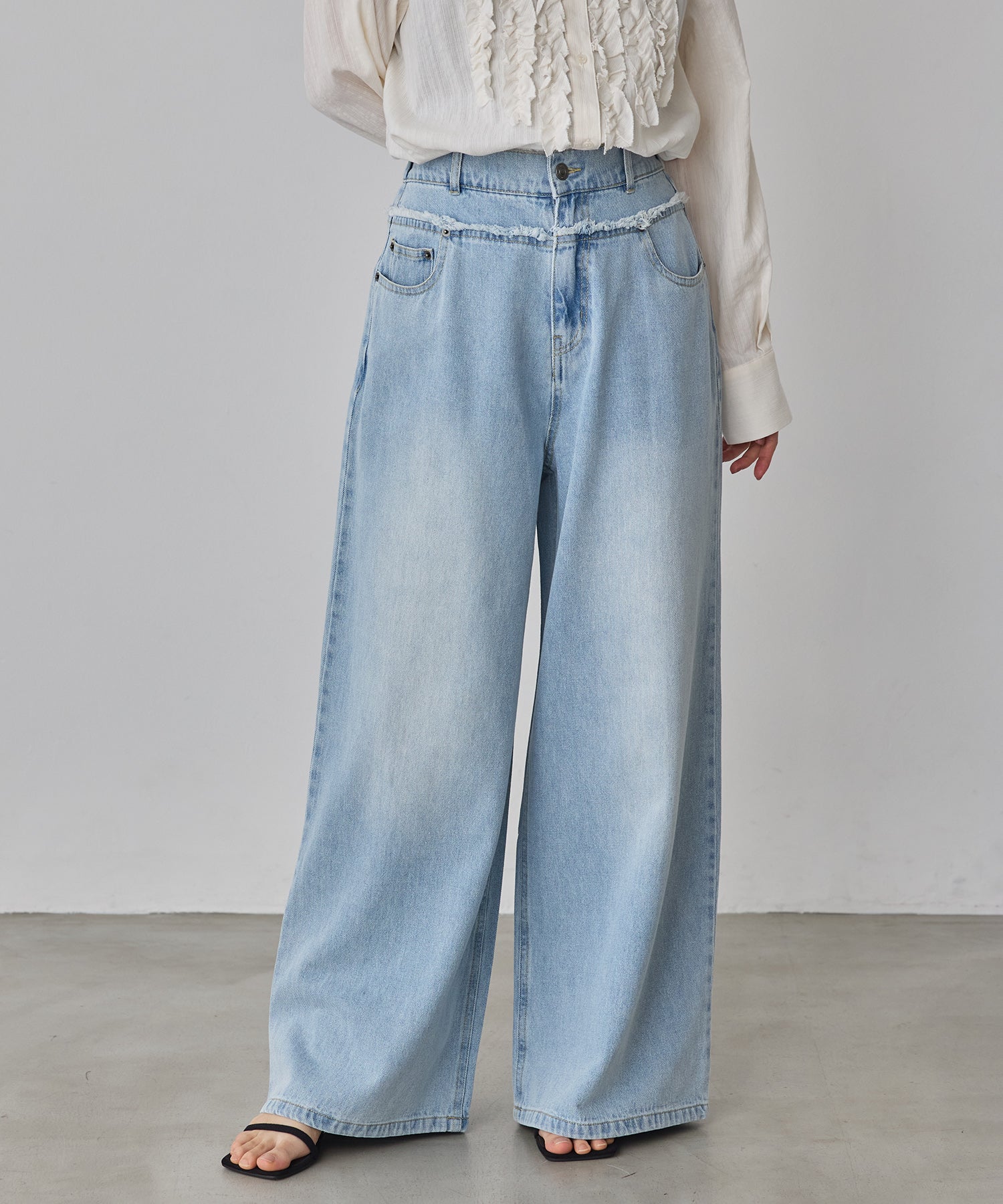DENIM/TWILL WAIST SWITCH WIDE PANTS