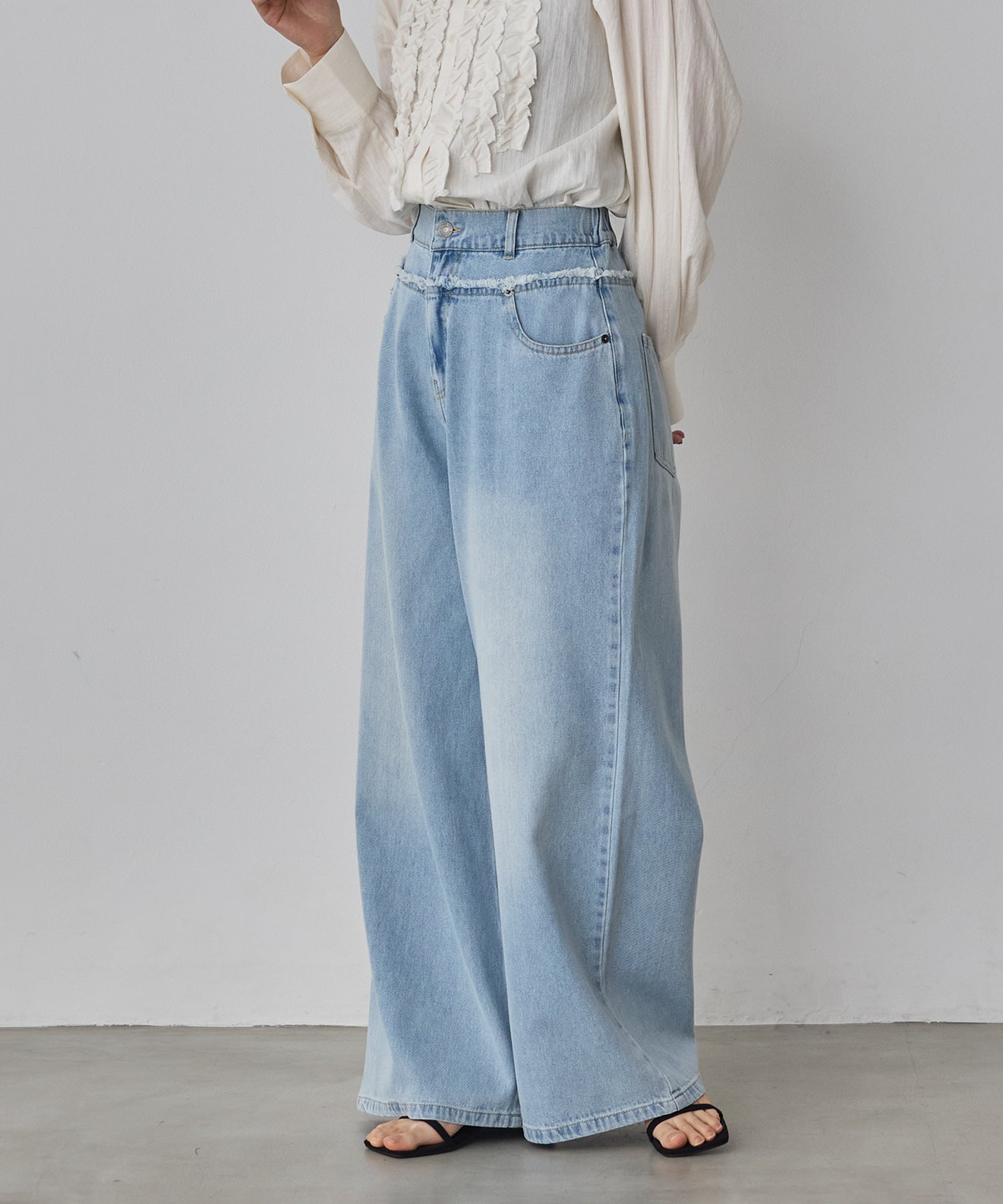 DENIM/TWILL WAIST SWITCH WIDE PANTS