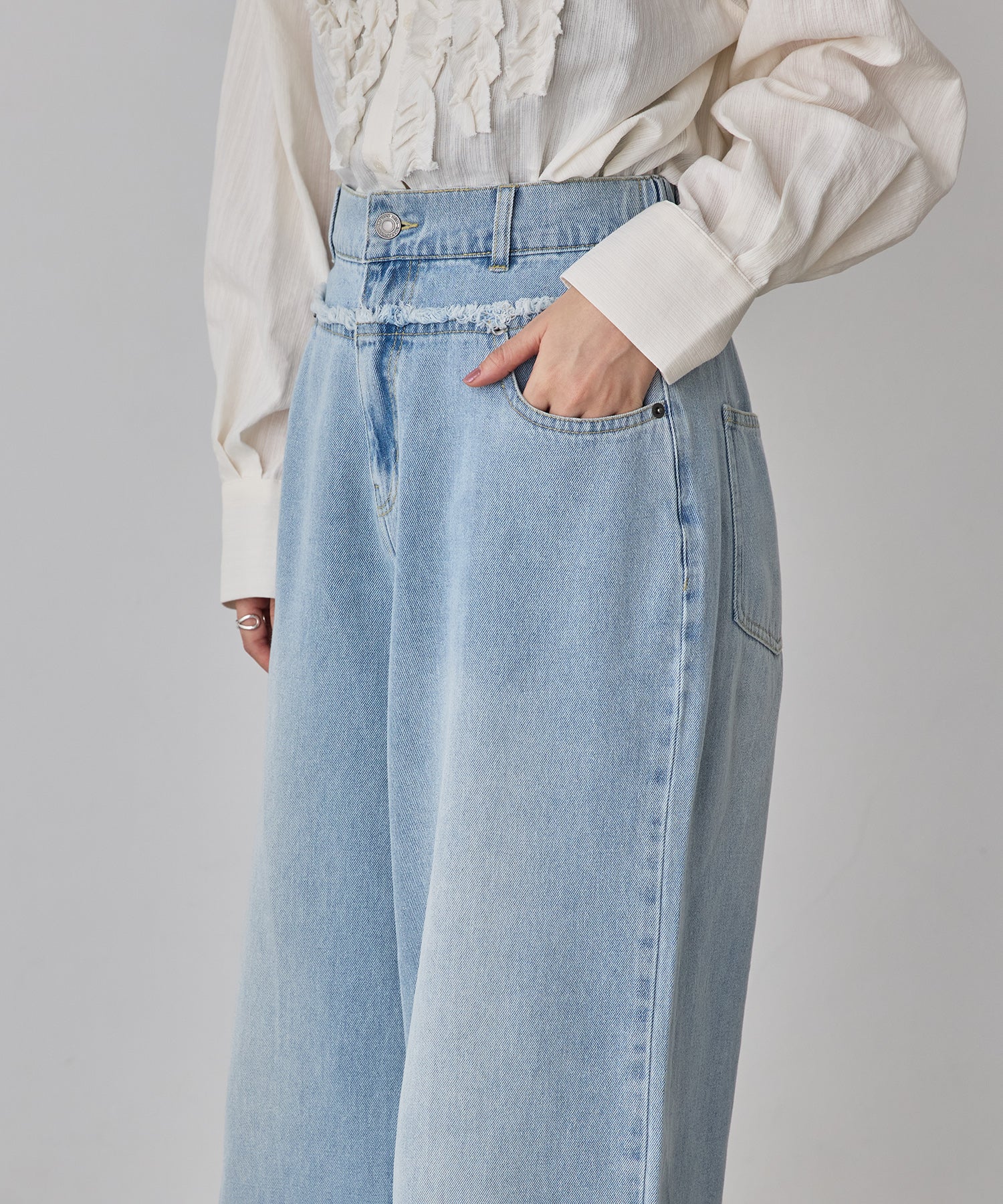 DENIM/TWILL WAIST SWITCH WIDE PANTS