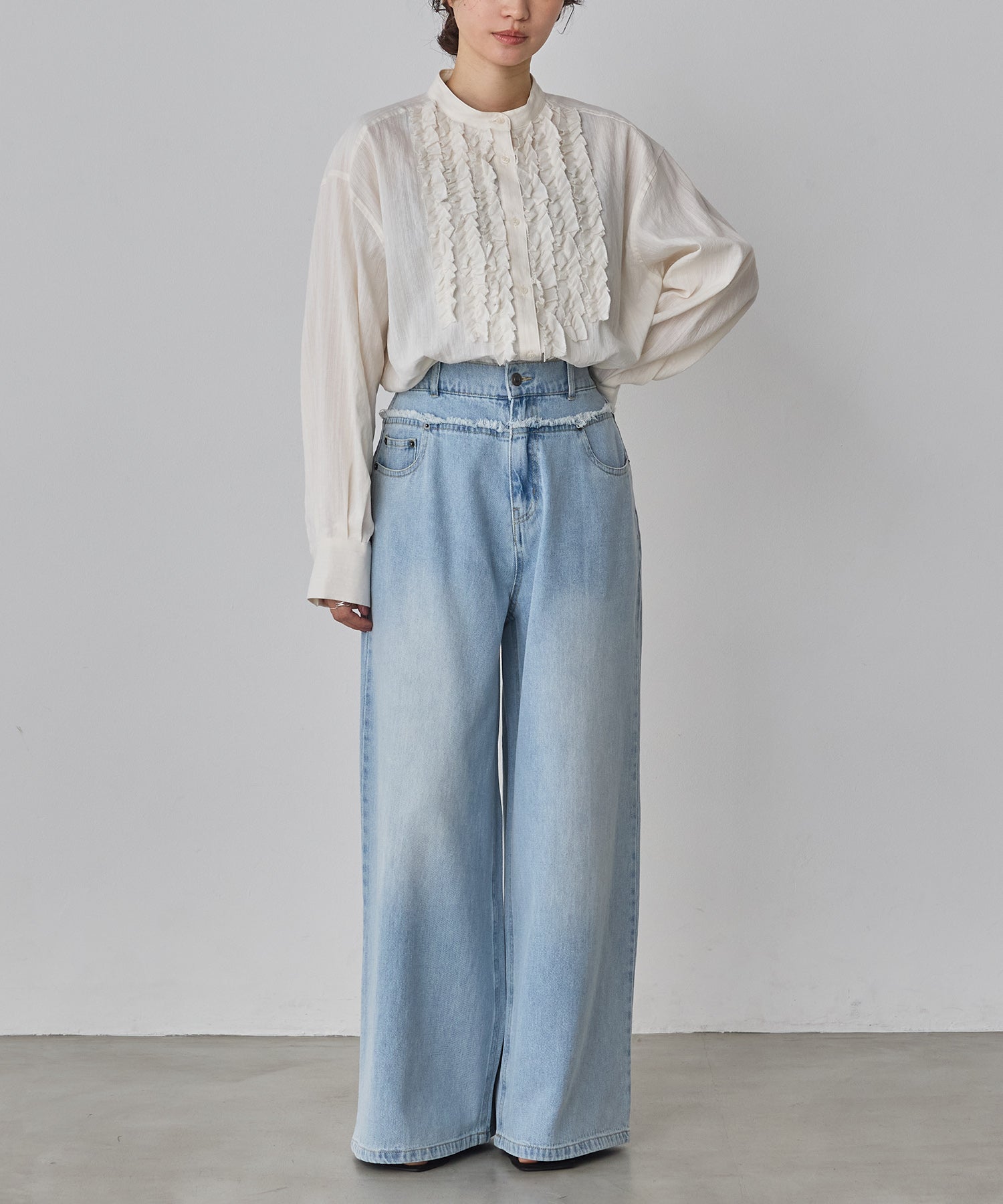 DENIM/TWILL WAIST SWITCH WIDE PANTS