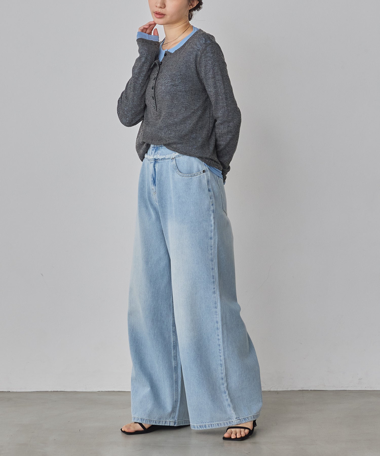 DENIM/TWILL WAIST SWITCH WIDE PANTS
