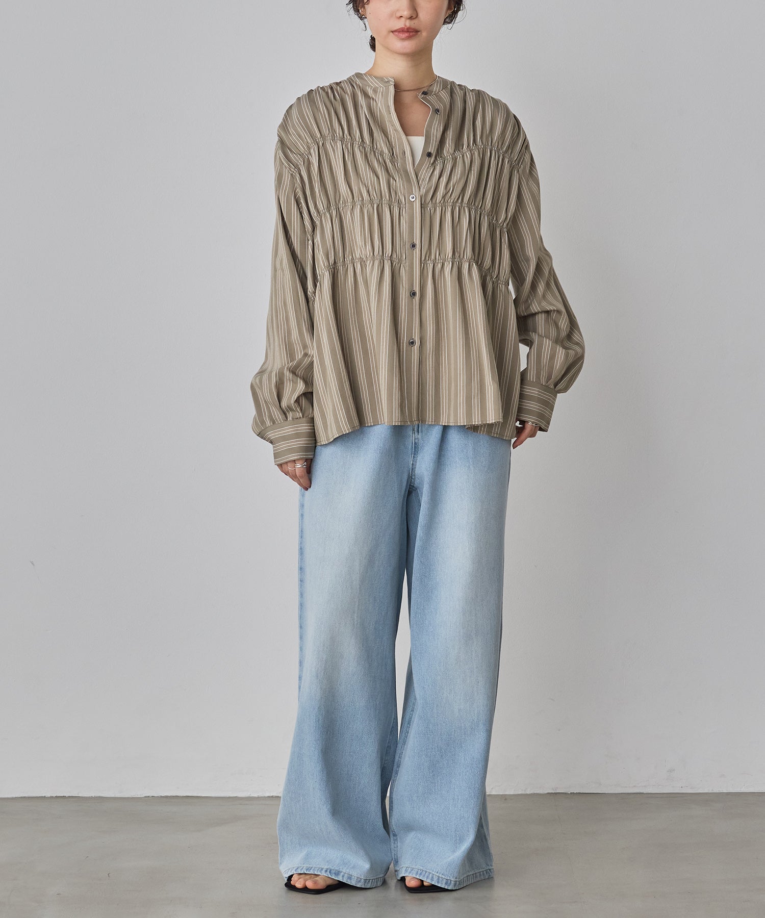 DENIM/TWILL WAIST SWITCH WIDE PANTS