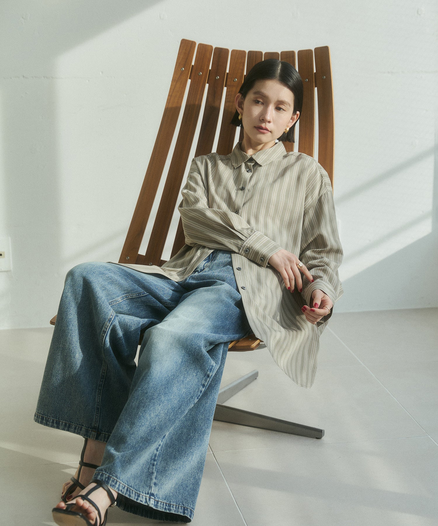 DENIM/TWILL WAIST SWITCH WIDE PANTS