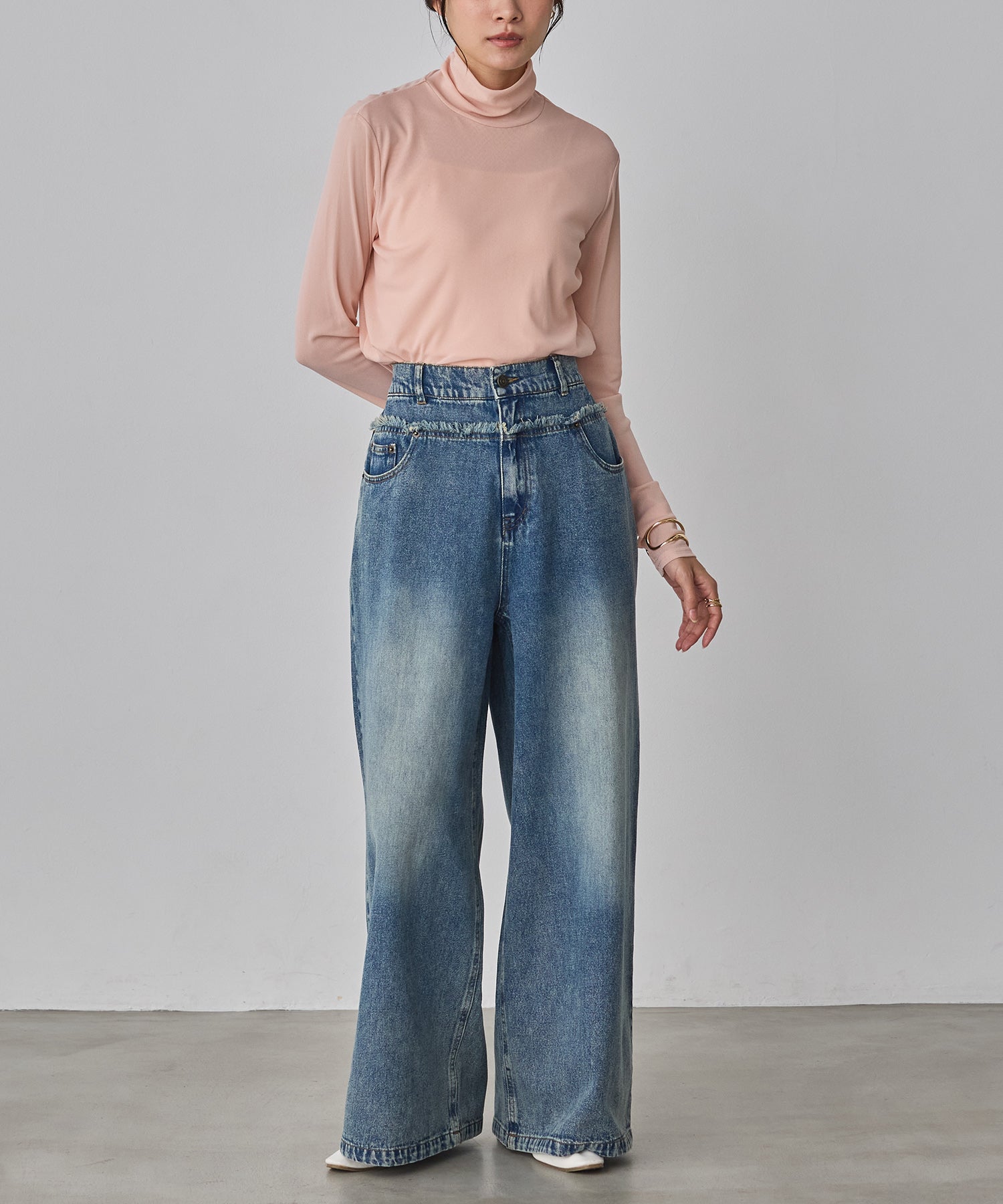 DENIM/TWILL WAIST SWITCH WIDE PANTS