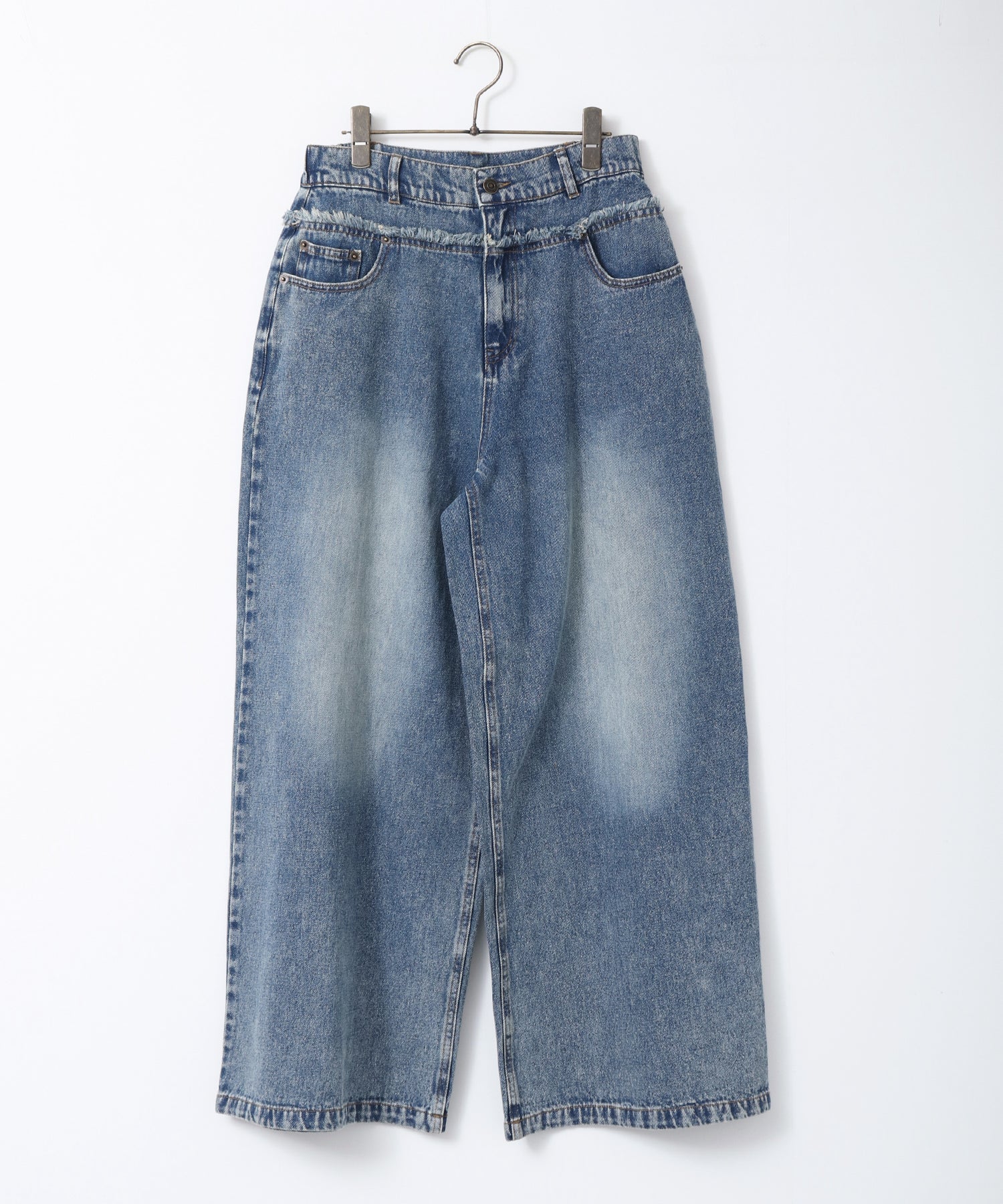 DENIM/TWILL WAIST SWITCH WIDE PANTS