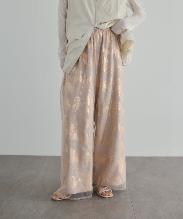 Foil Print Tulle Layered Pants