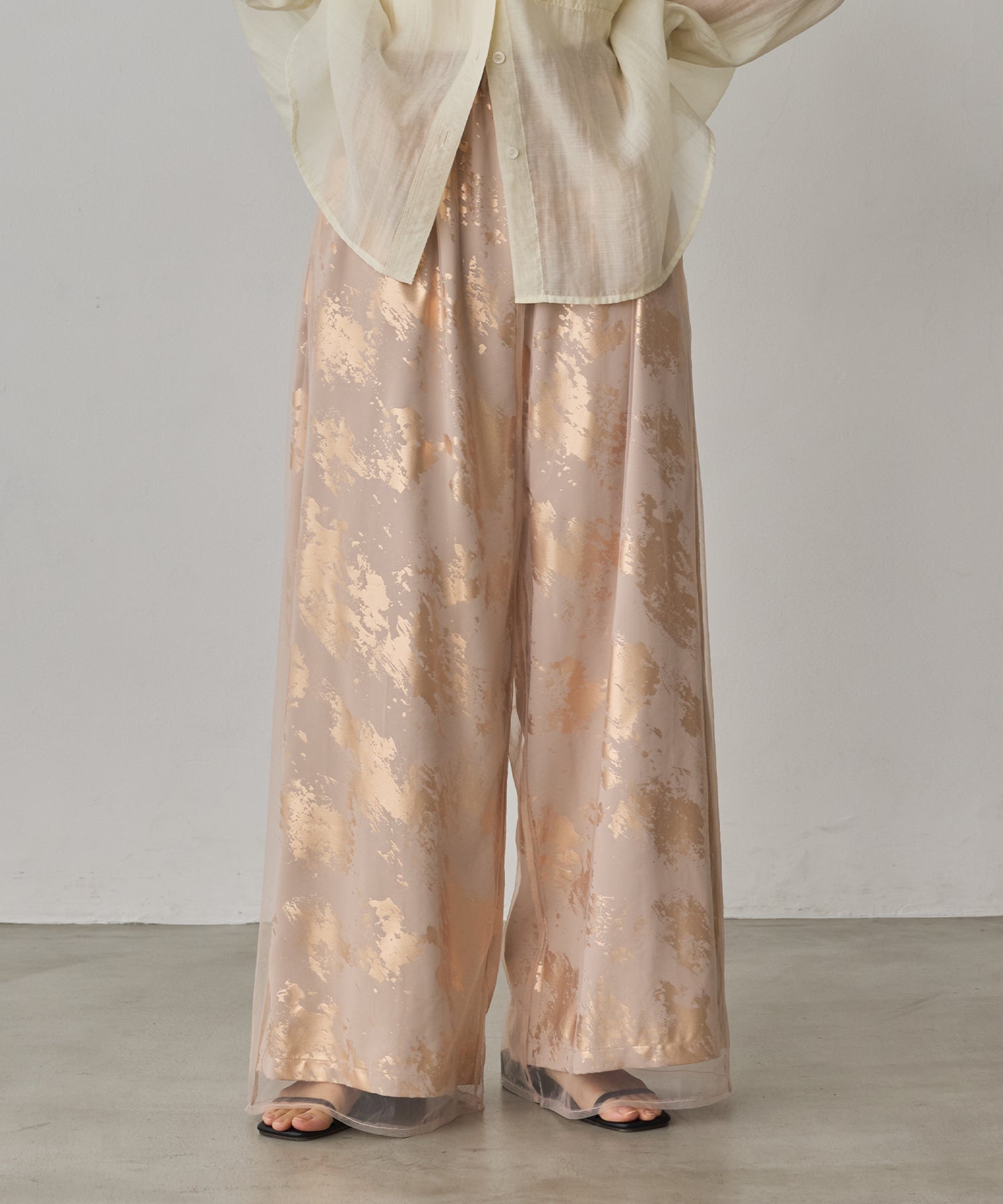 GEORGETTE FOIL PRINT TULLE LAYERED PANTS